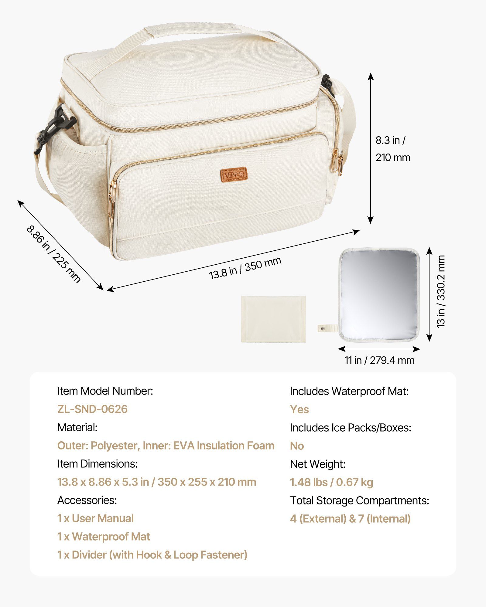 Breast Pump Bag, Breast Feeding Bag with Waterproof Mat, Fits for S1/S2, Pumping Accessories & Breastmilk Storage, Portable Pump Carrying Case for Work, Travel and Family Use, Beige - Image 7