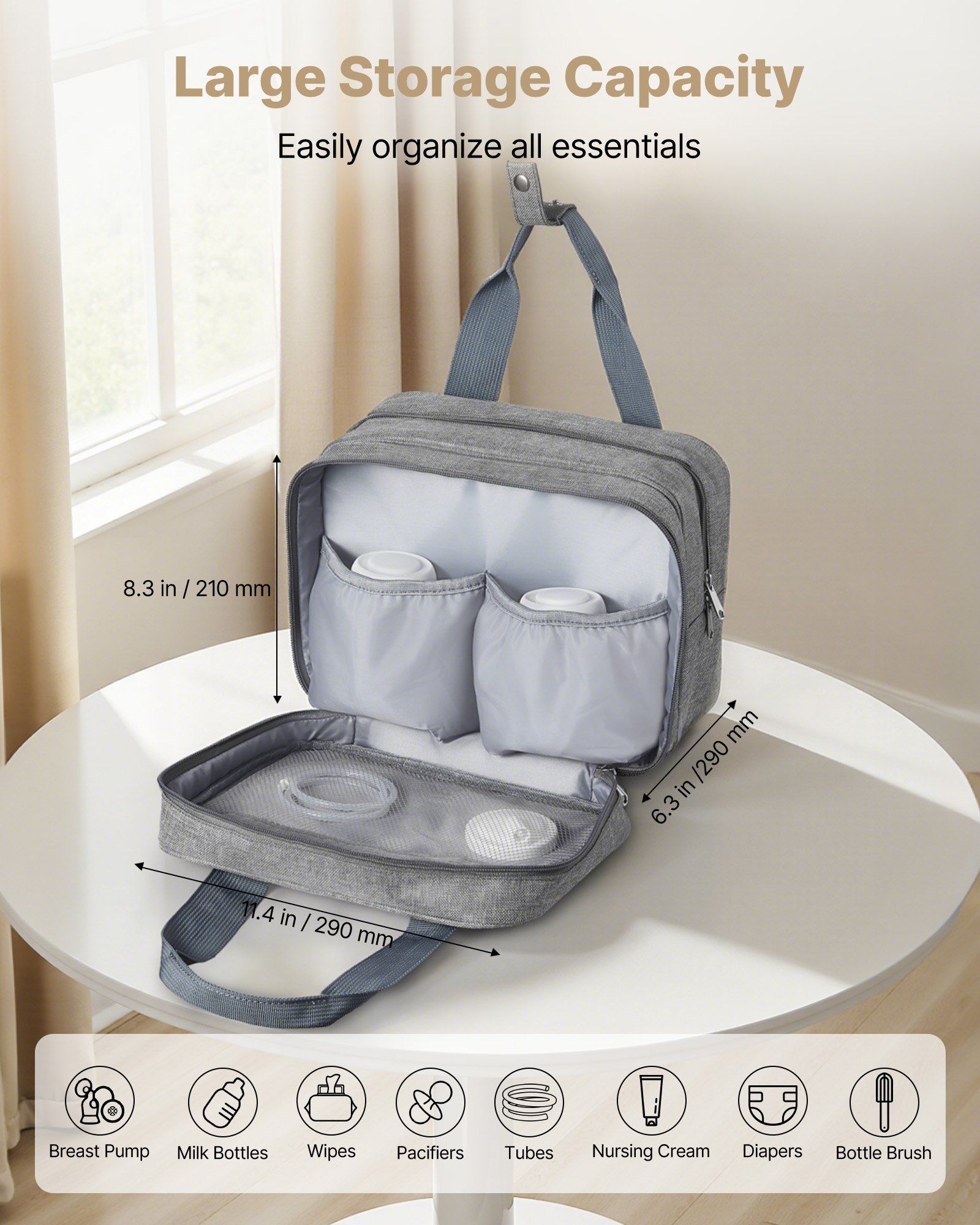 Wearable Breast Pump Bag, Breast Feeding Bag with Ice Pack, Fits for M5/M6, Pumping Accessories & Breastmilk Storage, Portable Pump Carrying Case for Work, Travel & Family Use, Grey - Image 4