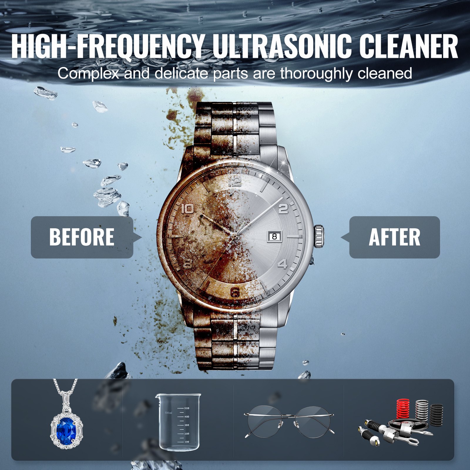 2L Ultrasonic Cleaner with Heater Timer & Basket, Professional Digital Sonic Cavitation Machine, 60W Cleaning Machine for Watch Instruments, Glasses, Coin, Metal Parts, Tool - Image 6