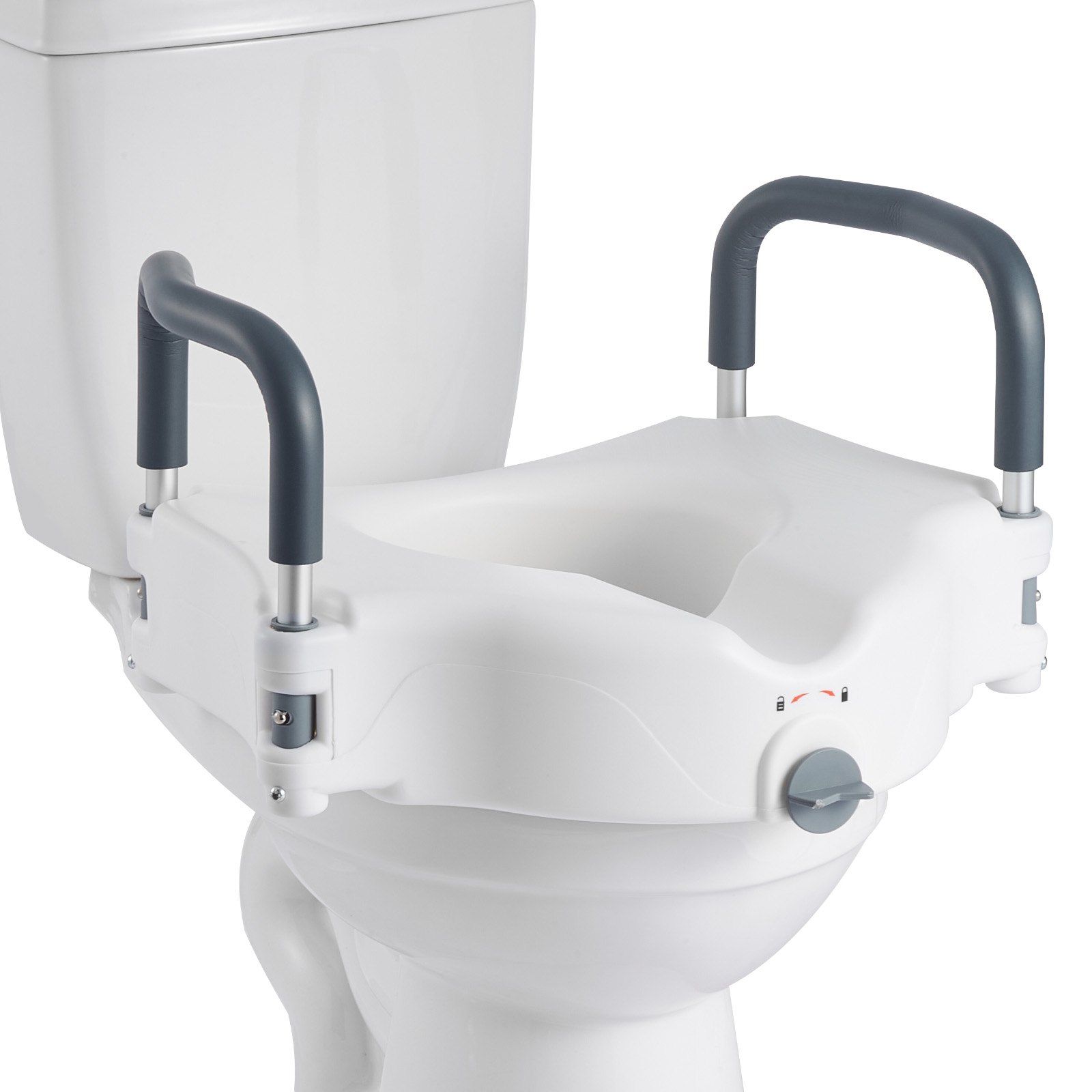 Raised Toilet Seat with Arms, 136.1 kg Load Capacity, 127 mm Lift Height, Widened Commode Elevated Toilet Seat Riser with Padded Handles for Seniors, Elderly, Handicap, Disabled, and Adults Use - Image 1