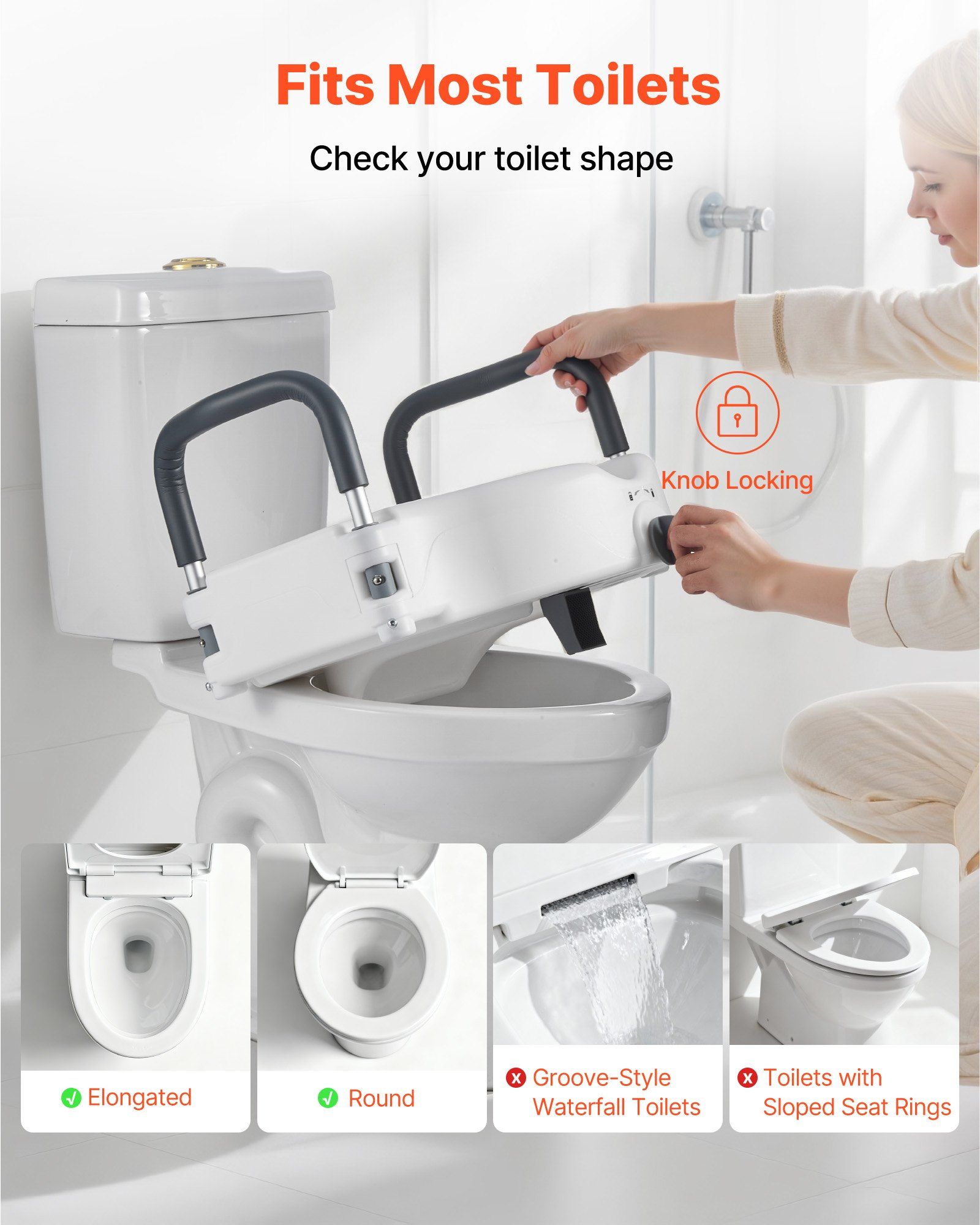 Raised Toilet Seat with Arms, 136.1 kg Load Capacity, 127 mm Lift Height, Widened Commode Elevated Toilet Seat Riser with Padded Handles for Seniors, Elderly, Handicap, Disabled, and Adults Use - Image 3