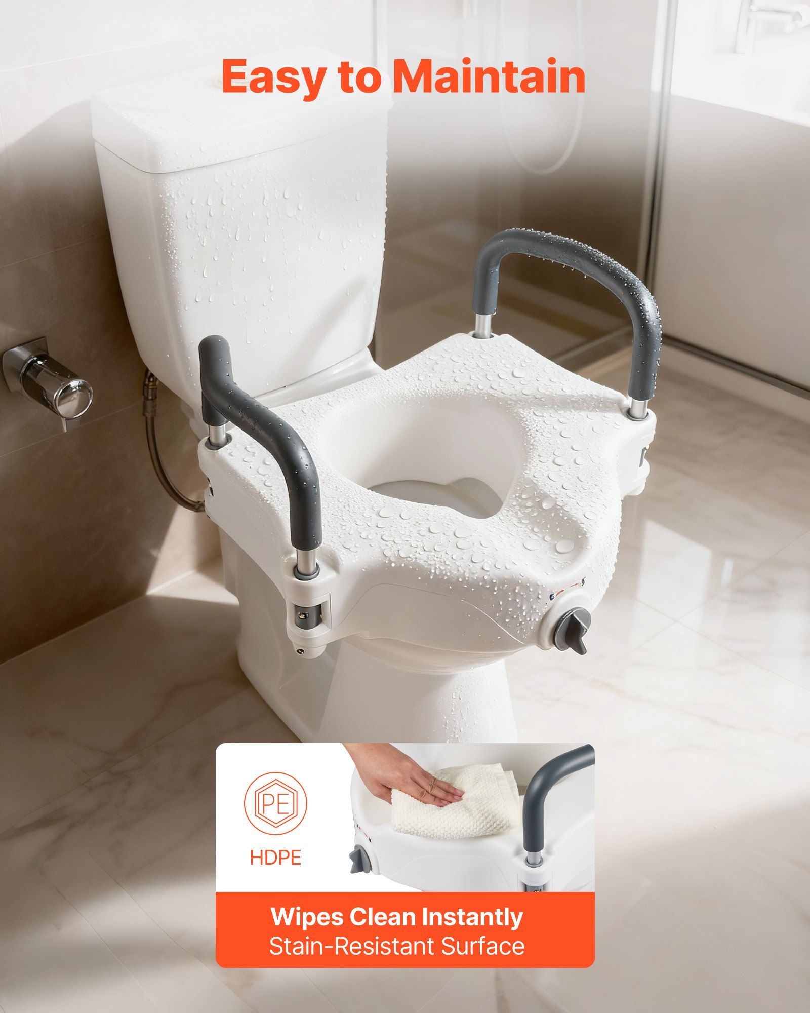 Raised Toilet Seat with Arms, 136.1 kg Load Capacity, 127 mm Lift Height, Widened Commode Elevated Toilet Seat Riser with Padded Handles for Seniors, Elderly, Handicap, Disabled, and Adults Use - Image 6