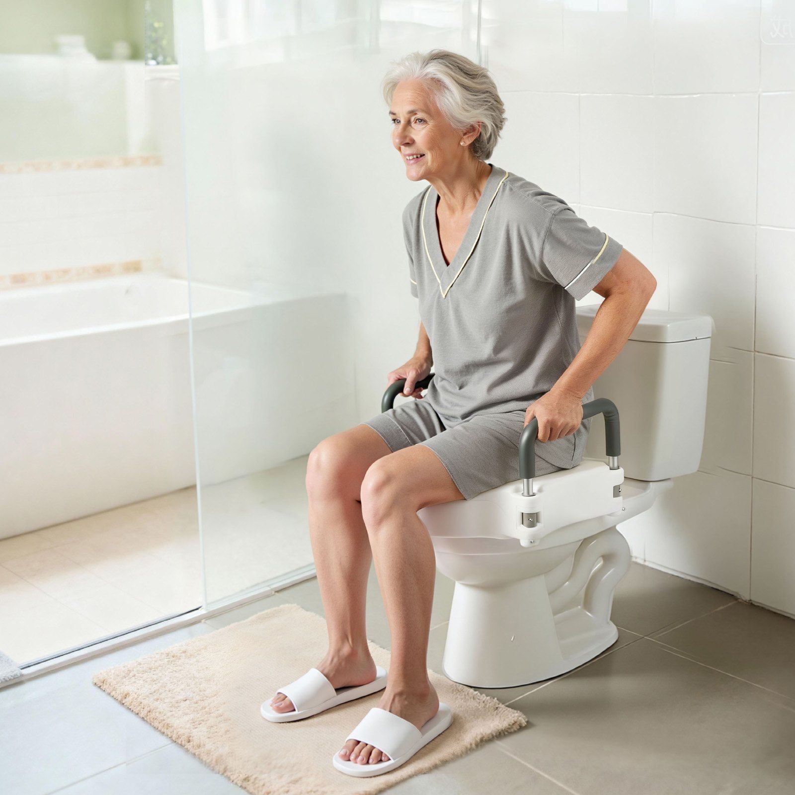 Raised Toilet Seat with Arms, 136.1 kg Load Capacity, 127 mm Lift Height, Widened Commode Elevated Toilet Seat Riser with Padded Handles for Seniors, Elderly, Handicap, Disabled, and Adults Use - Image 8