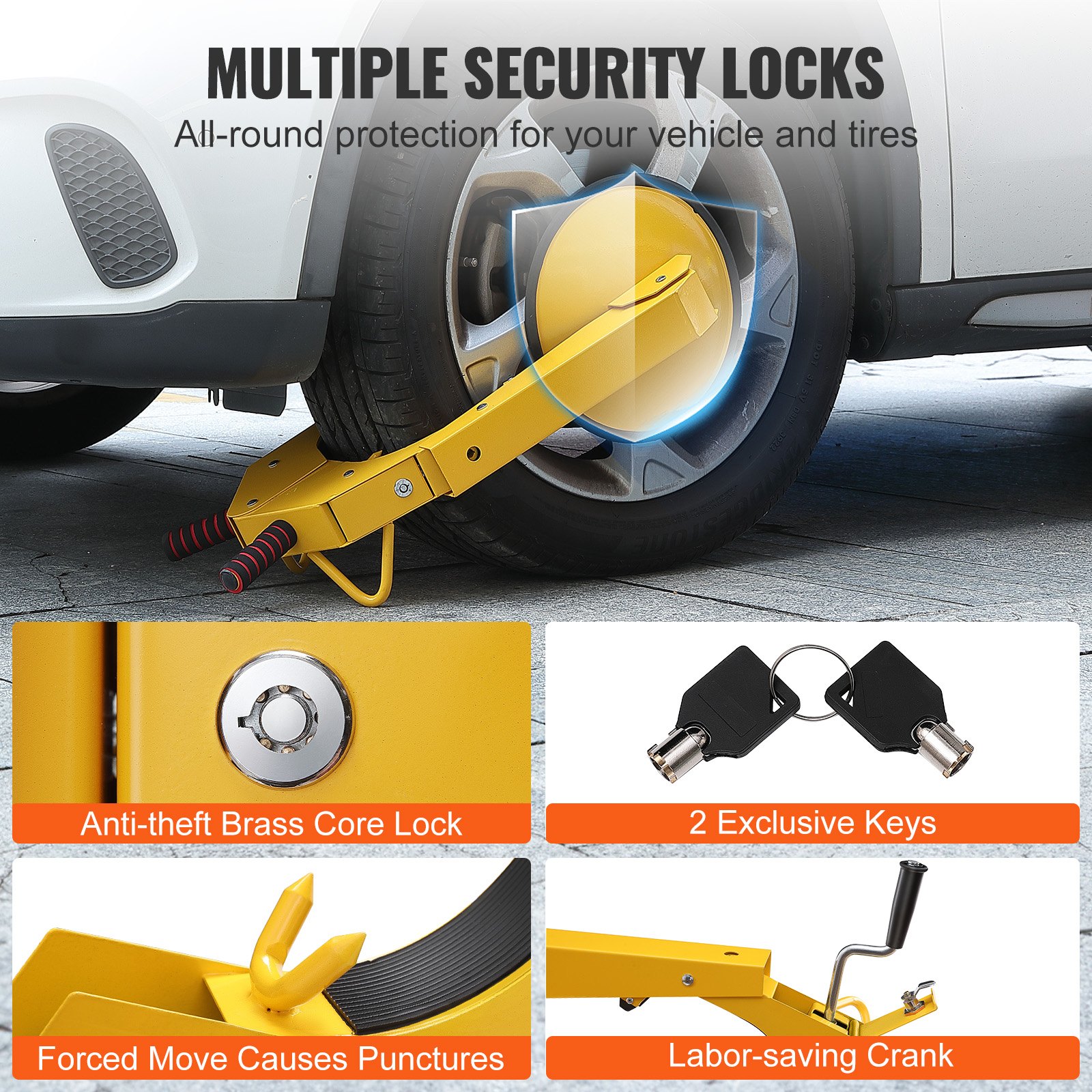 Wheel Lock Clamp, 1 Pack Trailer Wheel Lock, Heavy-Duty Anti Theft Tire Lock, Adjustable Tire Boot Lock Tire Claw, Trailer Wheel Locks for RV Trailers, Cars, Trucks, SUVs - Image 4