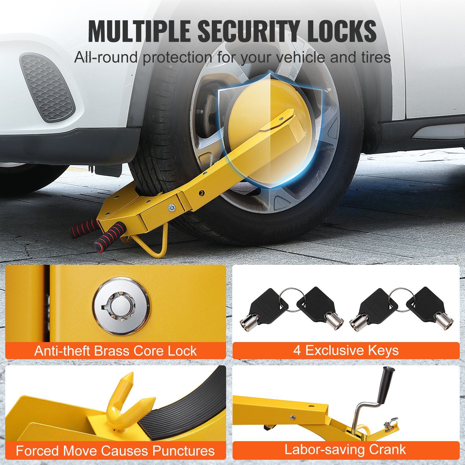 Wheel Lock Clamp, 2-Pack Trailer Wheel Lock, Heavy-Duty Anti Theft Tire Lock, Adjustable Tire Boot Lock Tire Claw, Trailer Wheel Locks for RV Trailers, Cars, Trucks, SUVs - Image 4