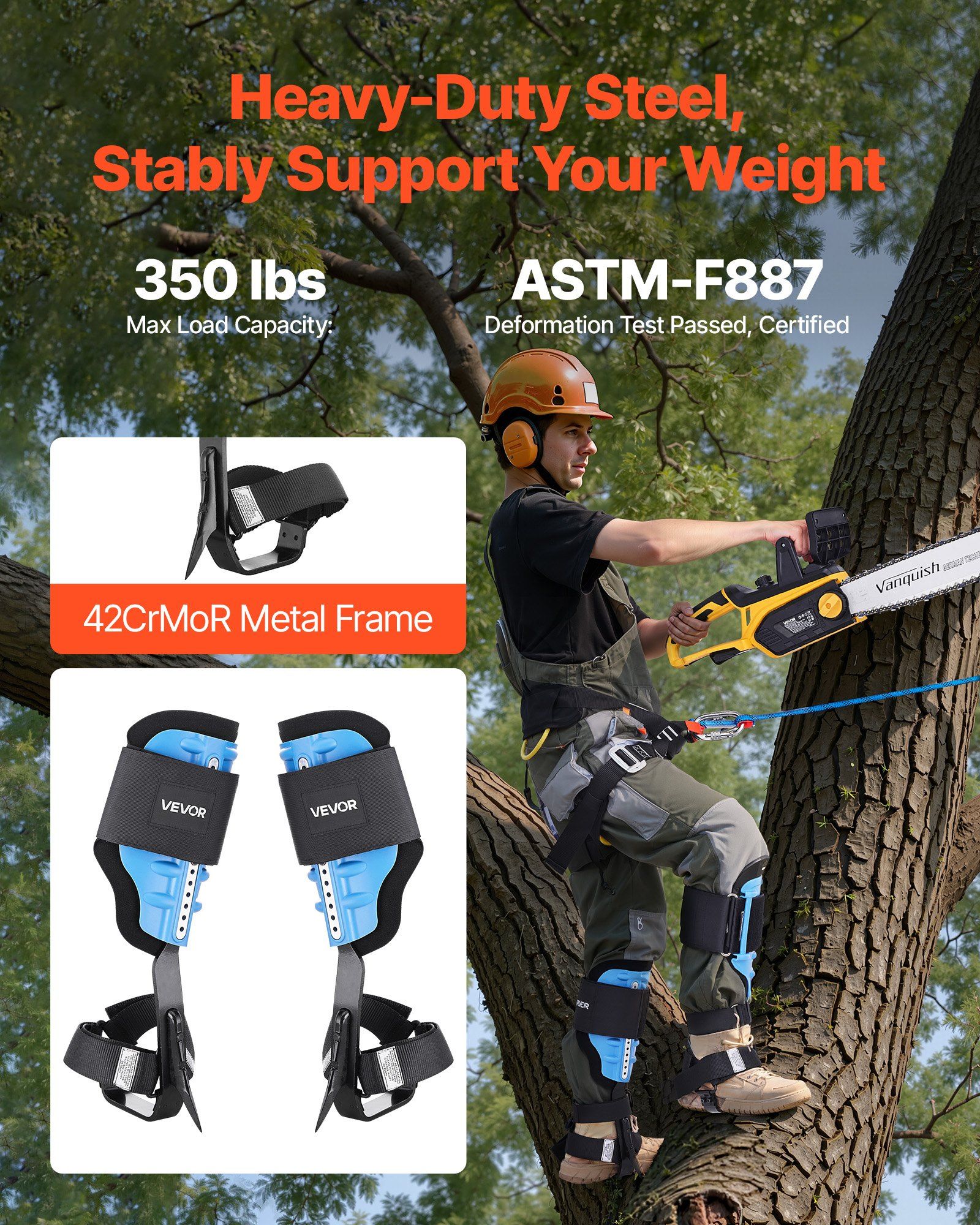 Tree Climbing Spikes, Height-Adjustable Tree Climbing Gear with Straps & Padding Cushion, 159 kg Load Capacity, Heavy Duty Steel Climb Spurs Arborist Equipment for Fruit Picking Hunting - Image 2