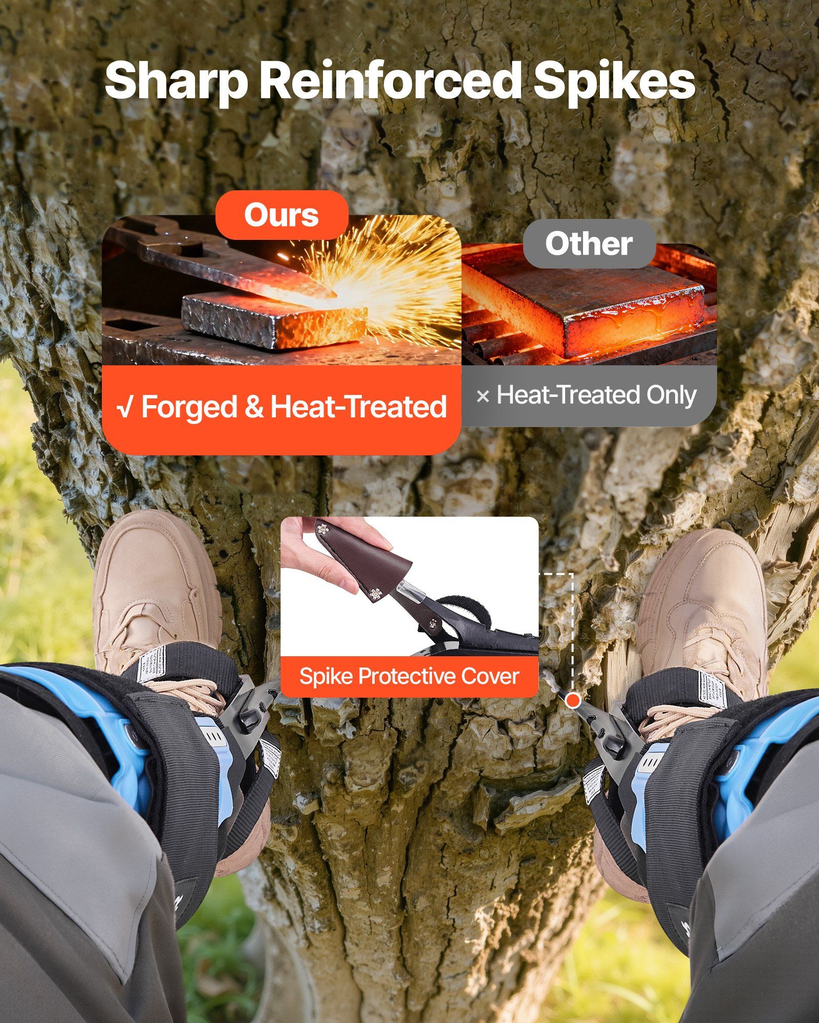 Tree Climbing Spikes, Height-Adjustable Tree Climbing Gear with Straps & Padding Cushion, 159 kg Load Capacity, Heavy Duty Steel Climb Spurs Arborist Equipment for Fruit Picking Hunting - Image 5