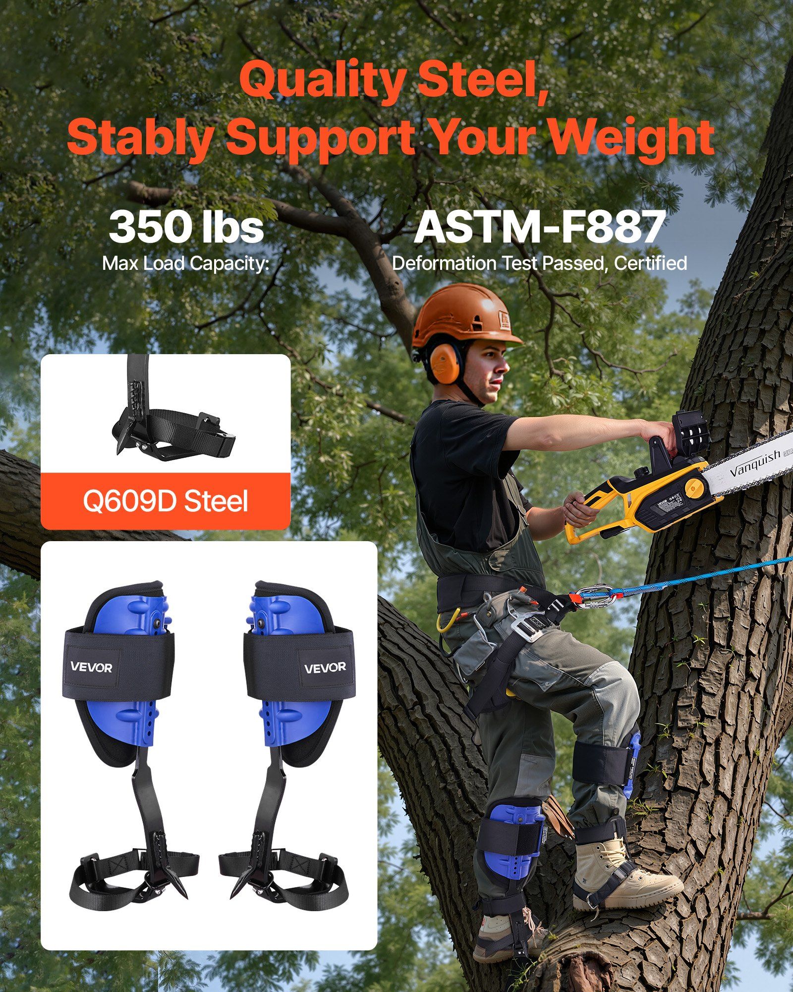 Tree Climbing Spikes Set, Height-Adjustable Tree Climbing Gear with Straps & Harness, 159 kg Load Capacity, Heavy Duty Steel Climb Spurs Arborist Equipment for Fruit Picking Hunting - Image 2