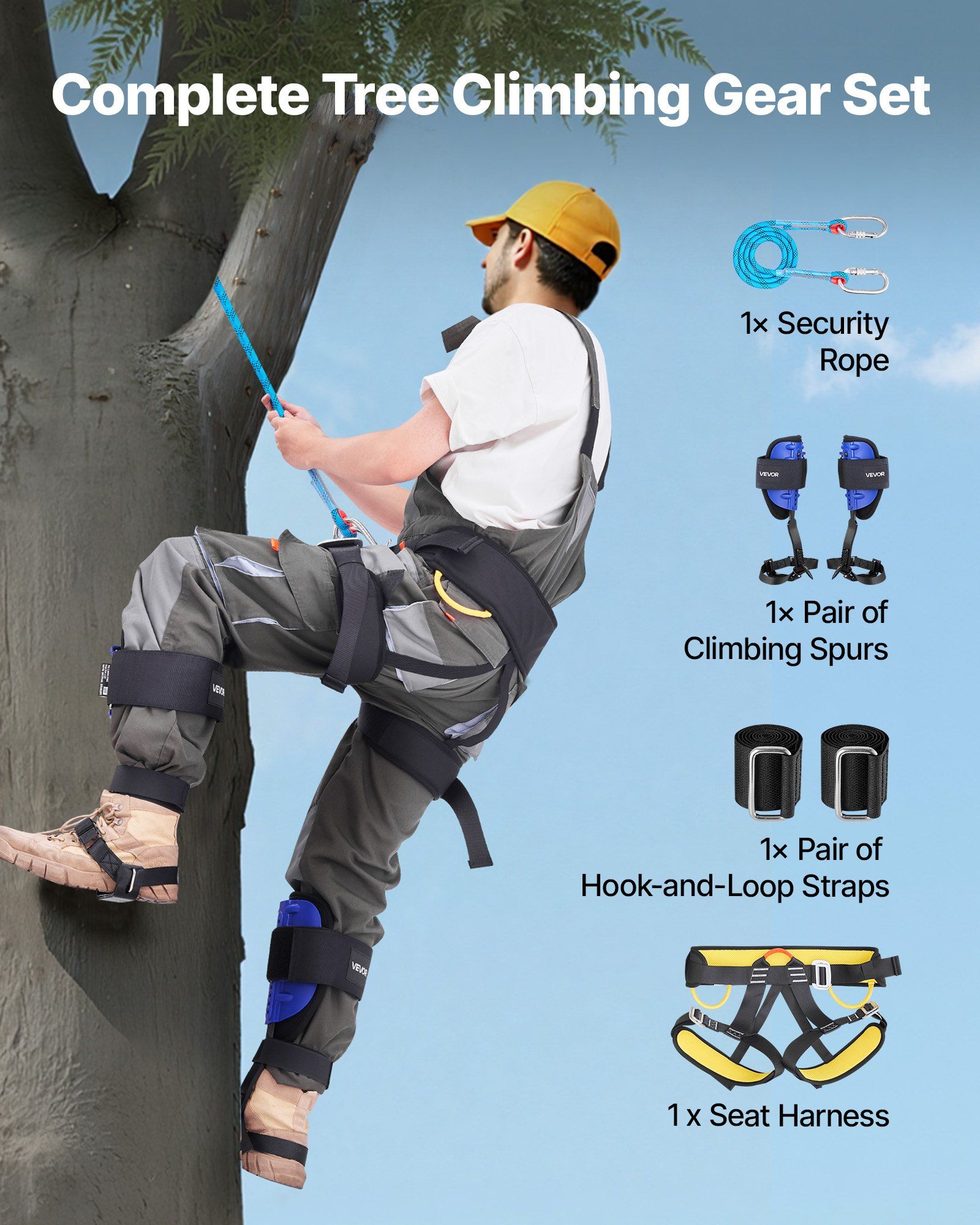 Tree Climbing Spikes Set, Height-Adjustable Tree Climbing Gear with Straps & Harness, 159 kg Load Capacity, Heavy Duty Steel Climb Spurs Arborist Equipment for Fruit Picking Hunting - Image 3