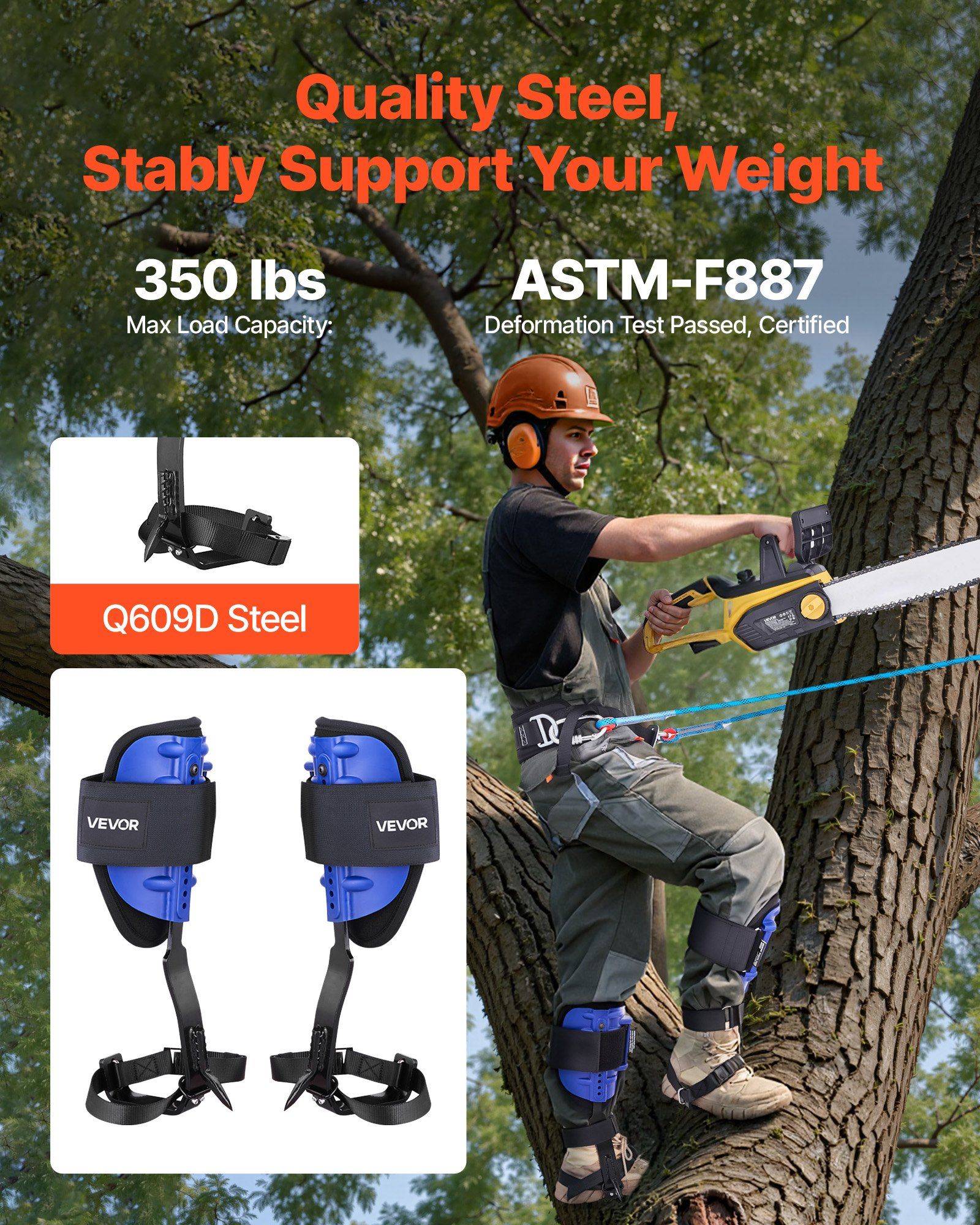 Tree Climbing Spikes Set, Height-Adjustable Tree Climbing Gear with Straps & Waist Harness, 159 kg Load Capacity, Heavy Duty Steel Climb Spurs Arborist Equipment for Fruit Picking Hunting - Image 2