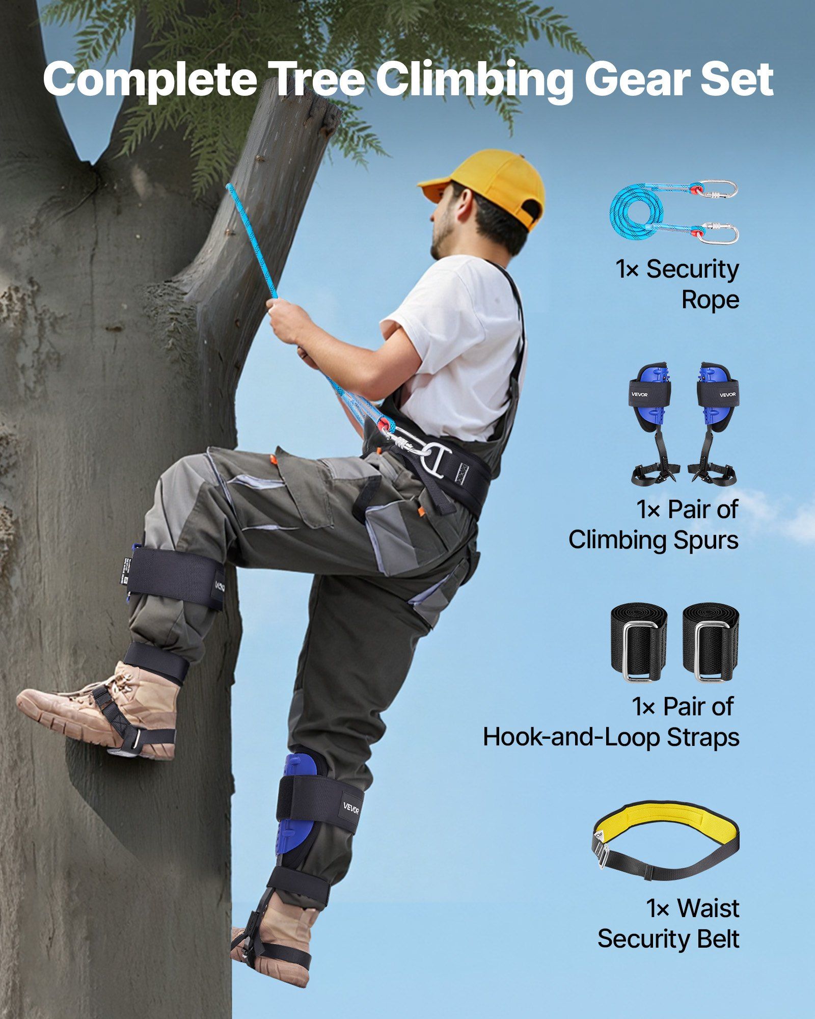 Tree Climbing Spikes Set, Height-Adjustable Tree Climbing Gear with Straps & Waist Harness, 159 kg Load Capacity, Heavy Duty Steel Climb Spurs Arborist Equipment for Fruit Picking Hunting - Image 3