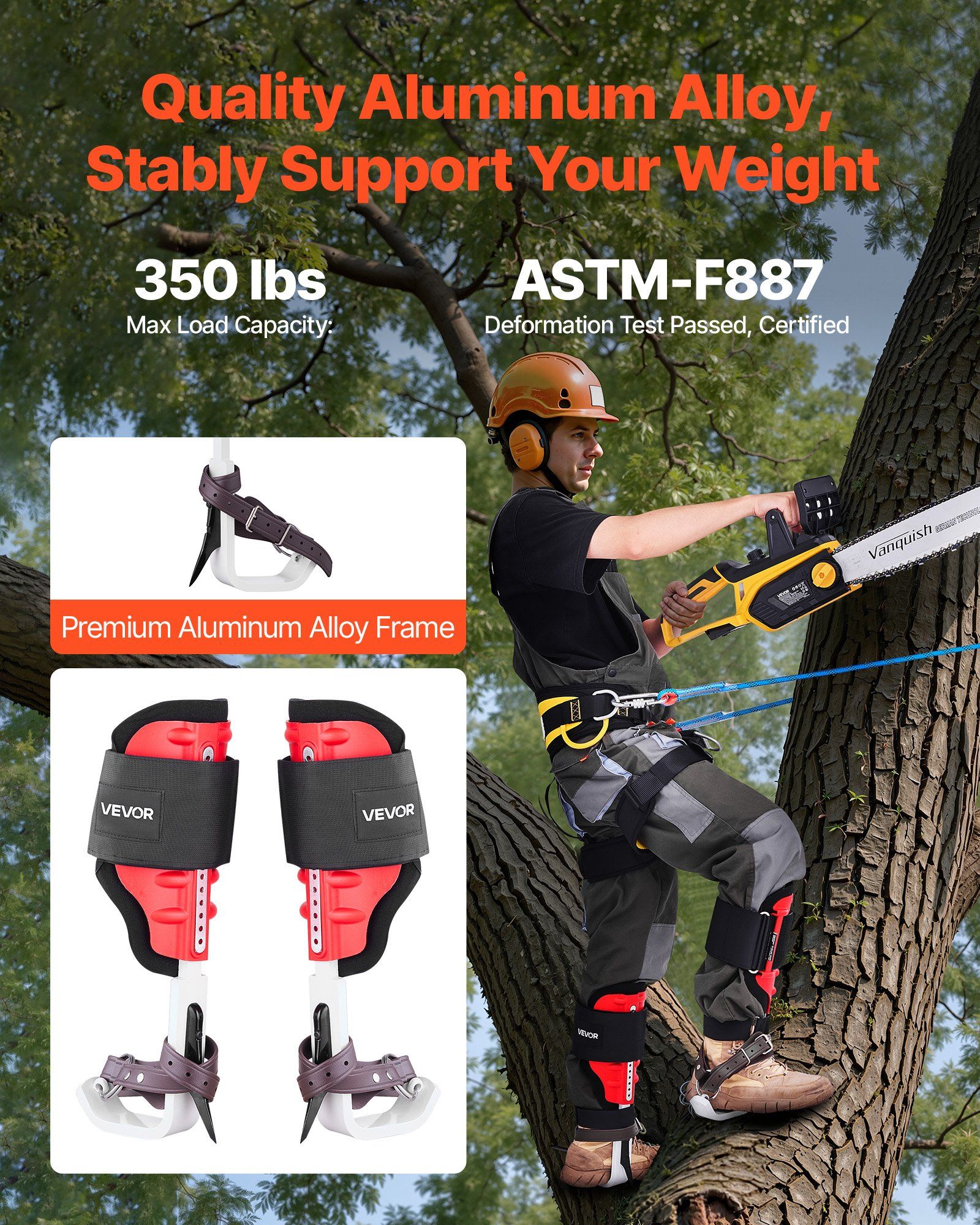 Tree Climbing Spikes Set, Height-Adjustable Tree Climbing Gear with Straps & Spike Protectors, 159 kg Load Capacity, Durable Aluminum Climb Spurs Arborist Equipment for Fruit Picking Hunting - Image 2