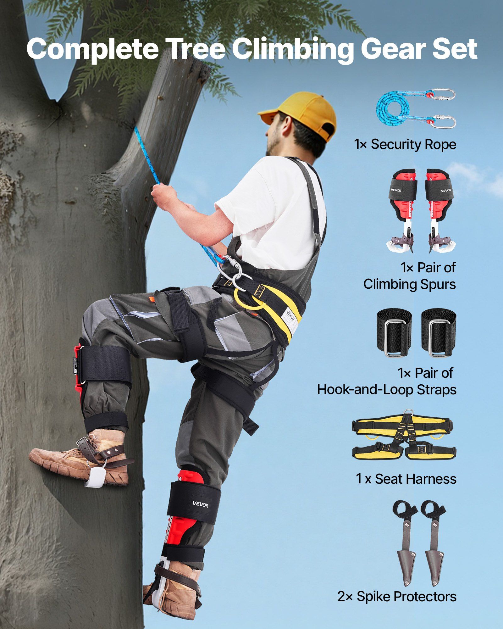 Tree Climbing Spikes Set, Height-Adjustable Tree Climbing Gear with Straps & Spike Protectors, 159 kg Load Capacity, Durable Aluminum Climb Spurs Arborist Equipment for Fruit Picking Hunting - Image 3