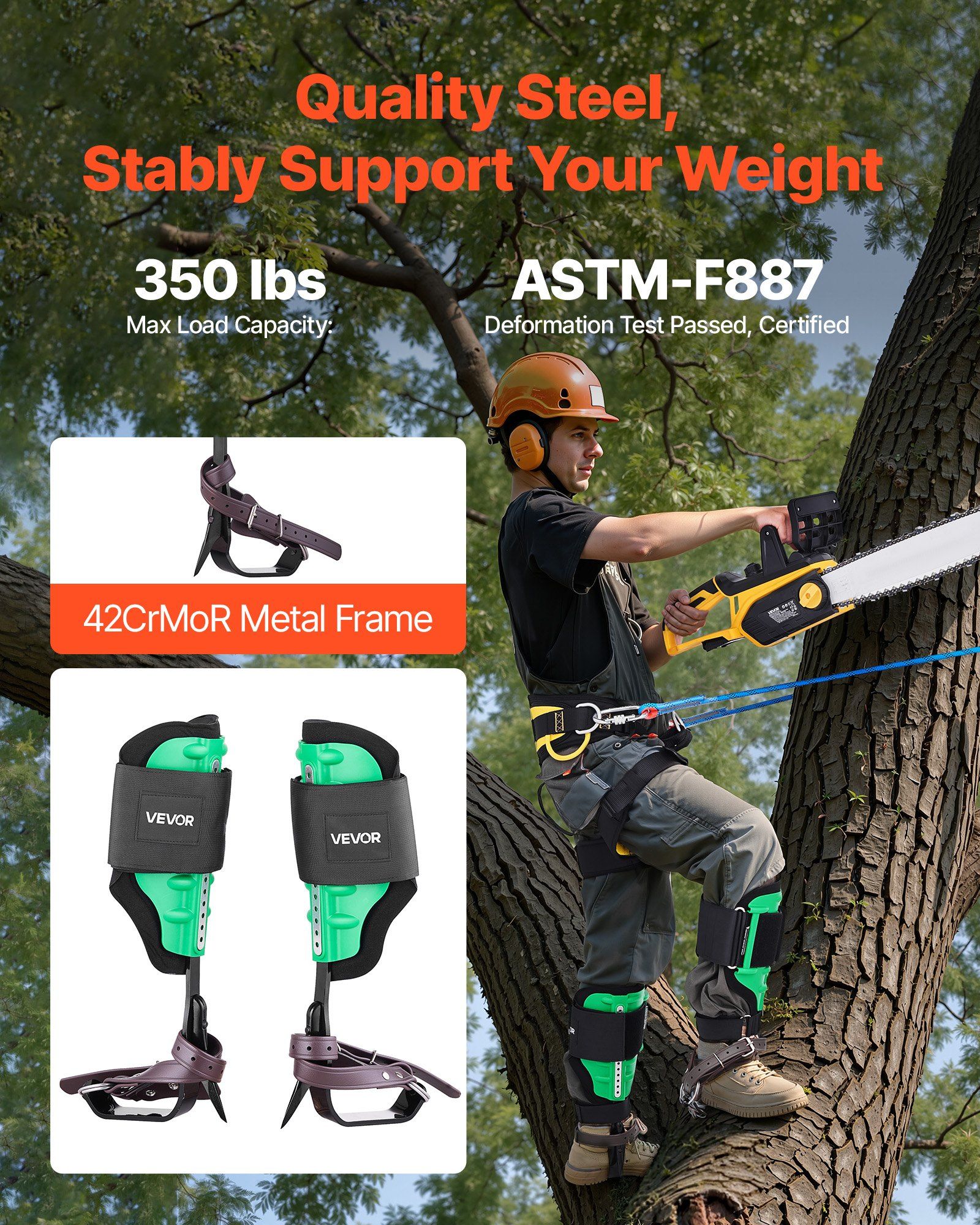 Tree Climbing Spikes Set, Height-Adjustable Tree Climbing Gear with Straps & Spike Protectors, 159 kg Load Capacity, Heavy Duty Steel Climb Spurs Arborist Equipment for Fruit Picking Hunting - Image 2