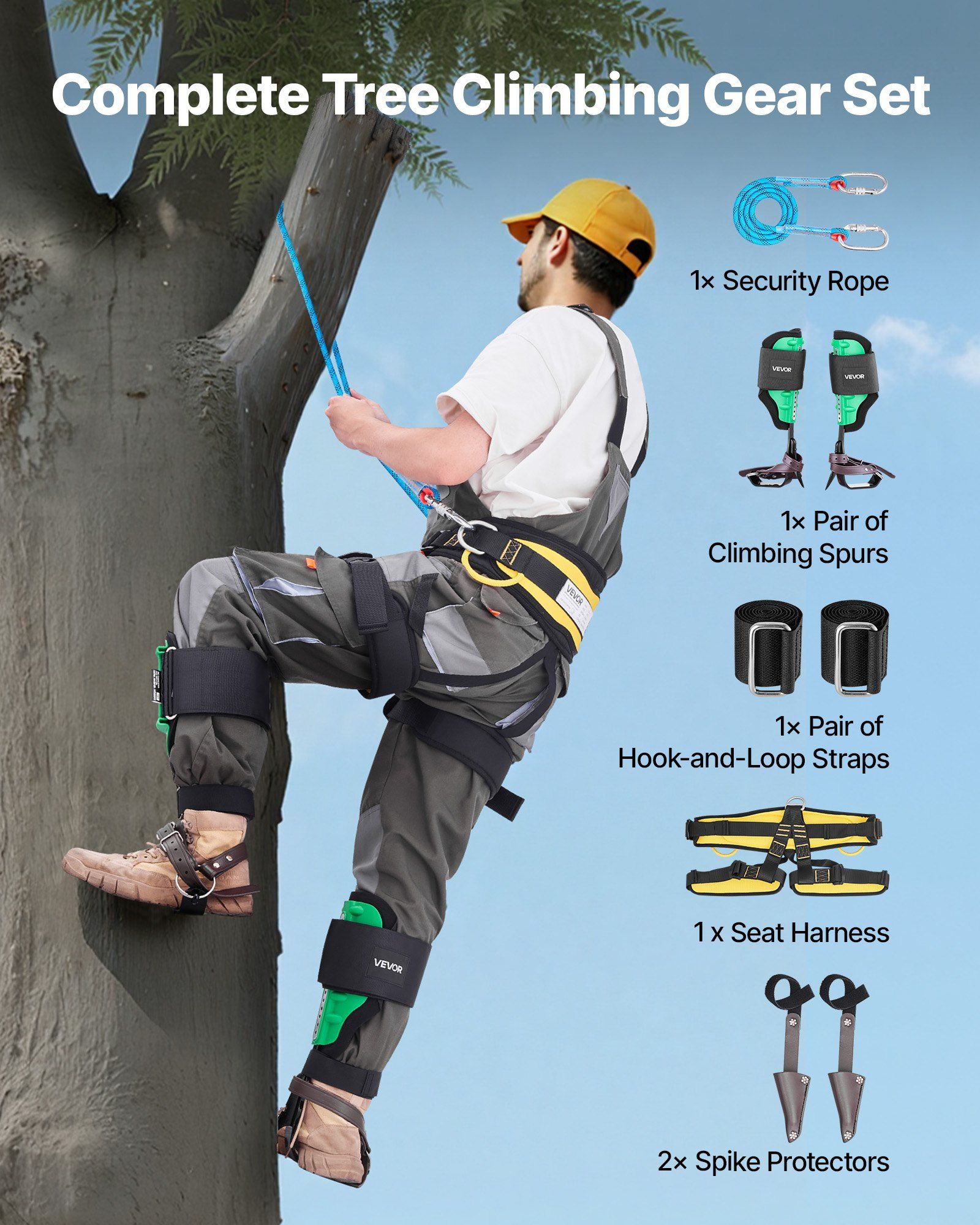 Tree Climbing Spikes Set, Height-Adjustable Tree Climbing Gear with Straps & Spike Protectors, 159 kg Load Capacity, Heavy Duty Steel Climb Spurs Arborist Equipment for Fruit Picking Hunting - Image 3