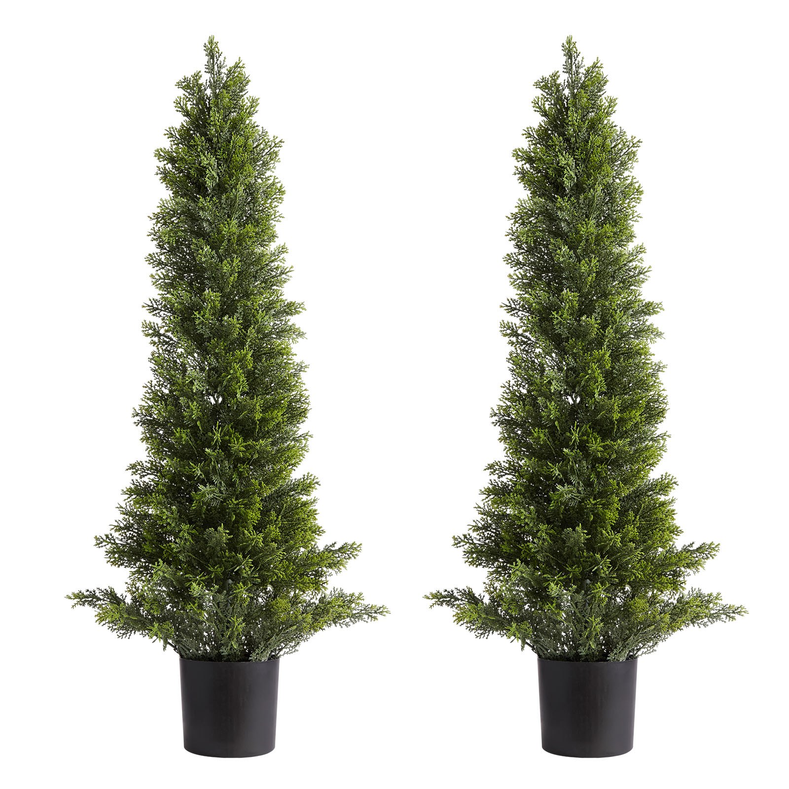 Artificial Topiary Cedar Trees, 2 Set 914mm Faux Pine Shrubs Plants, Fake Silk Tree Look Real, Easy Assembly for Decor Front Porch Outdoor Patio Garden Balcony Backyard Indoor Office - Image 1