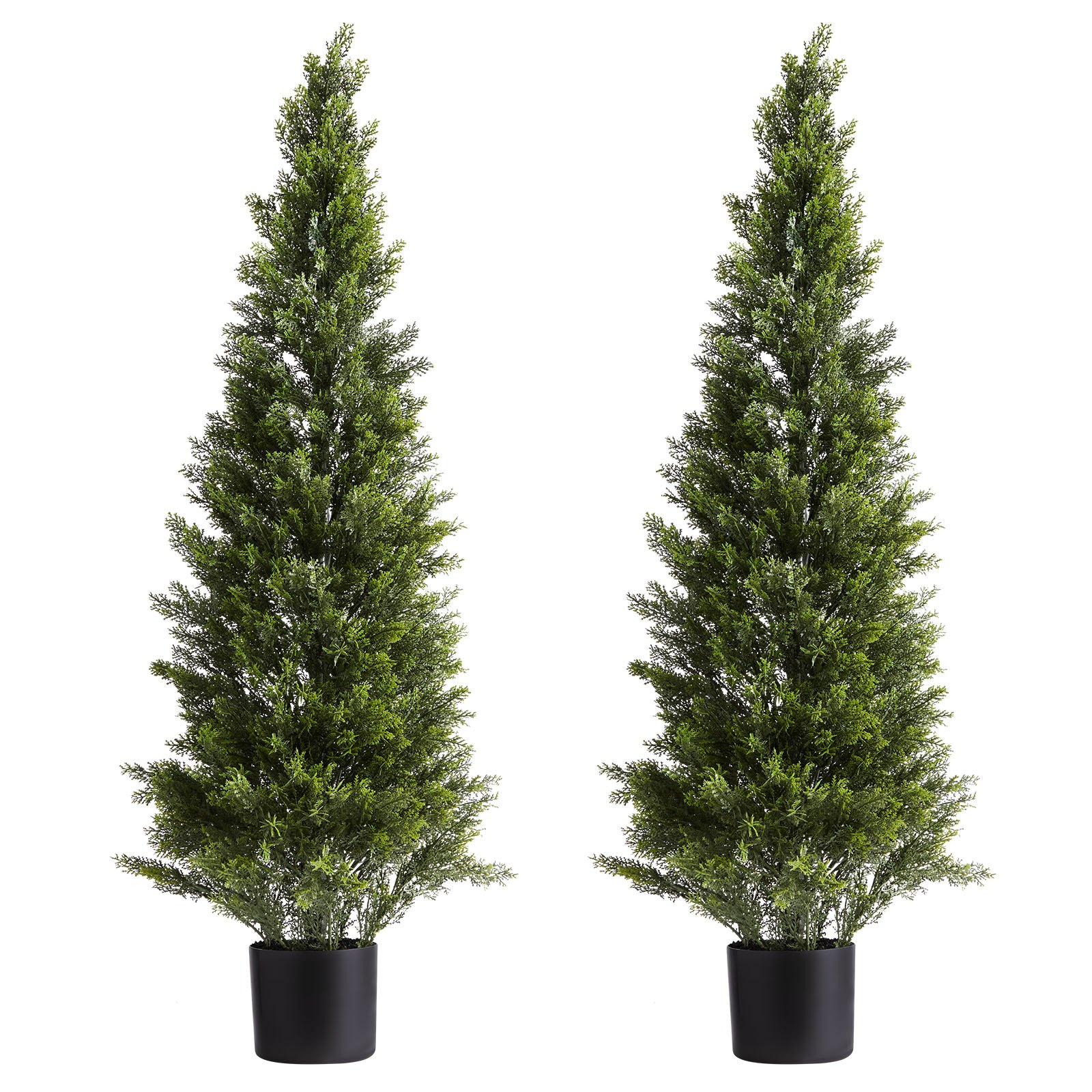 Artificial Topiary Cedar Trees, 2 Set 1219mm Faux Pine Shrubs Plants, Fake Silk Tree Look Real, Easy Assembly for Decor Front Porch Outdoor Patio Garden Balcony Backyard Indoor Office - Image 1