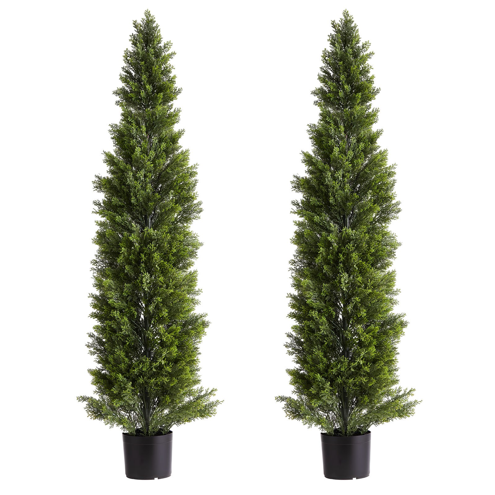 Artificial Topiary Cedar Trees, 2 Set 1524mm Faux Pine Shrubs Plants, Fake Silk Tree Look Real, Easy Assembly for Decor Front Porch Outdoor Patio Garden Balcony Backyard Indoor Office - Image 1