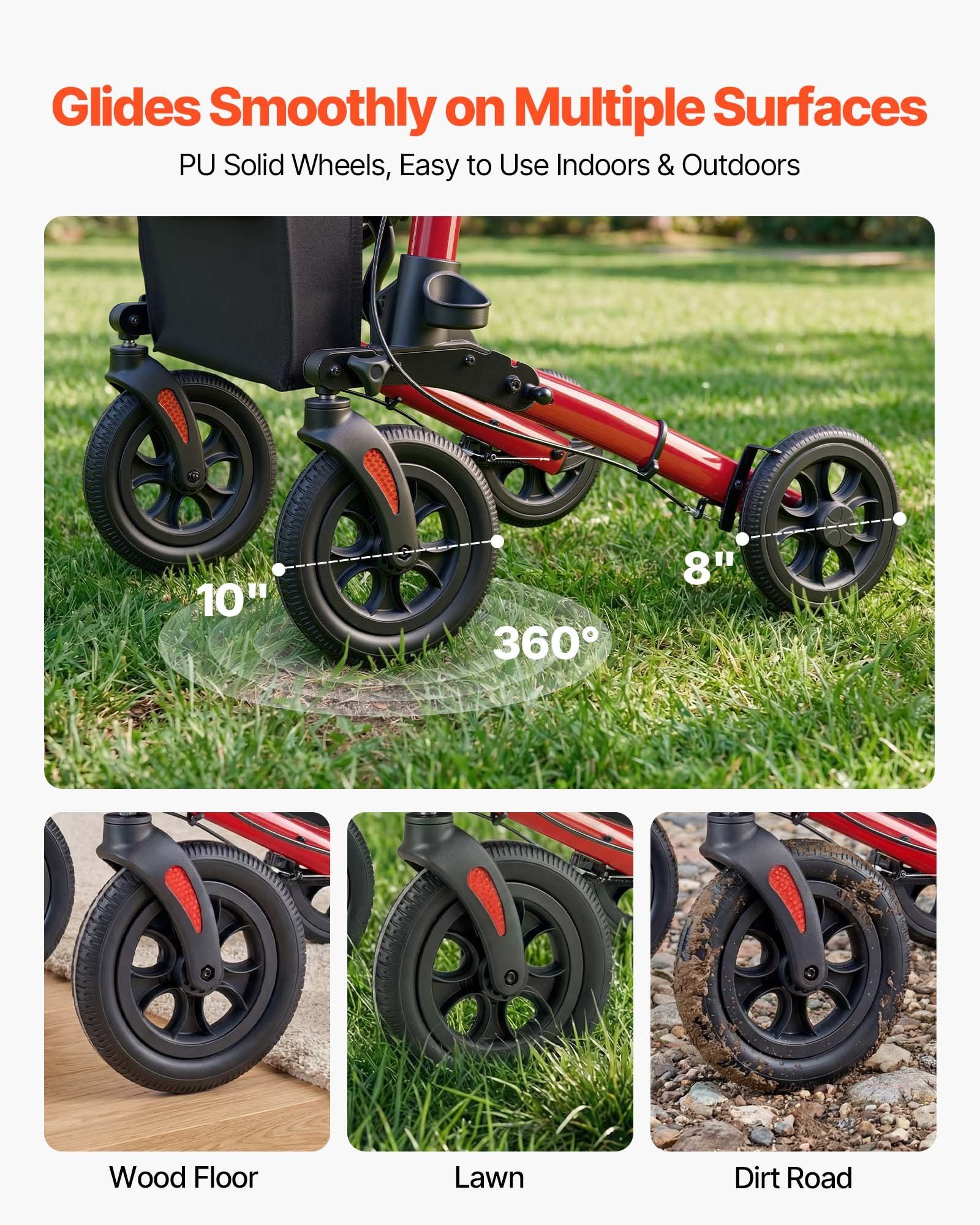Rollator Walker with Seat for Seniors, Ultra Compact 3-Fold Rolling Walker, Lightweight Aluminum Mobility Walking Aid with PU Solid Wheels, Adjustable Handle, Cup & Cane Holder - Supports 136kg - Image 3