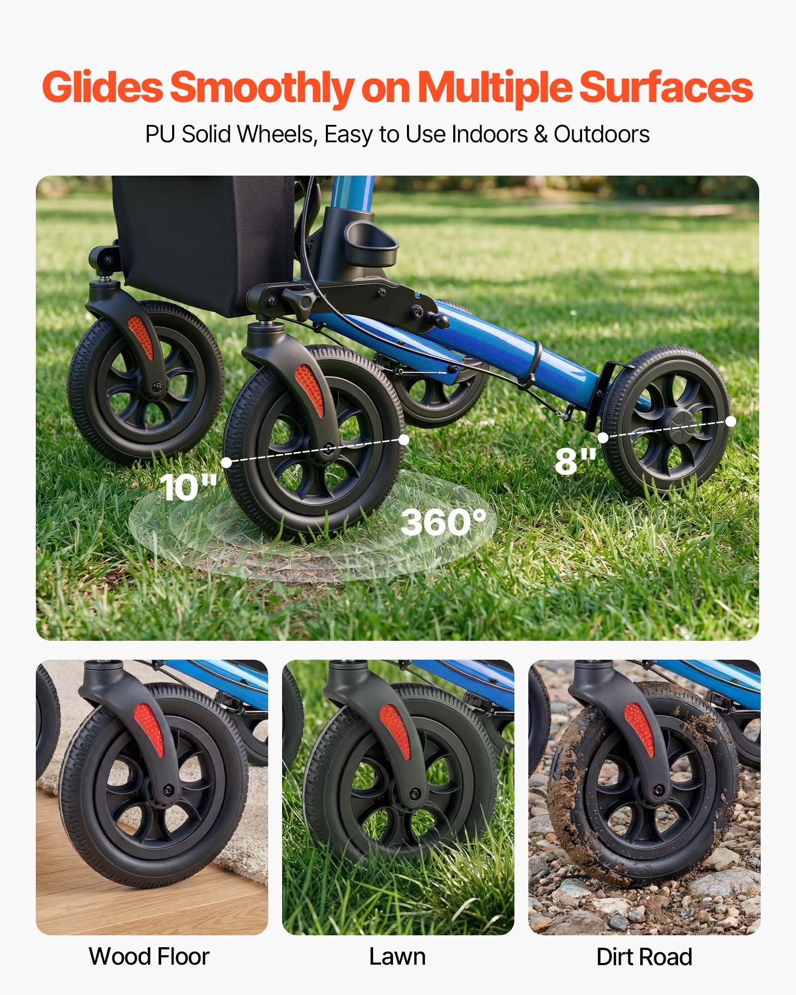 Rollator Walker with Seat for Seniors, Ultra Compact 3-Fold Rolling Walker, Lightweight Aluminum Mobility Walking Aid with PU Solid Wheels, Adjustable Handle, Cup & Cane Holder - Supports 136kg - Image 3