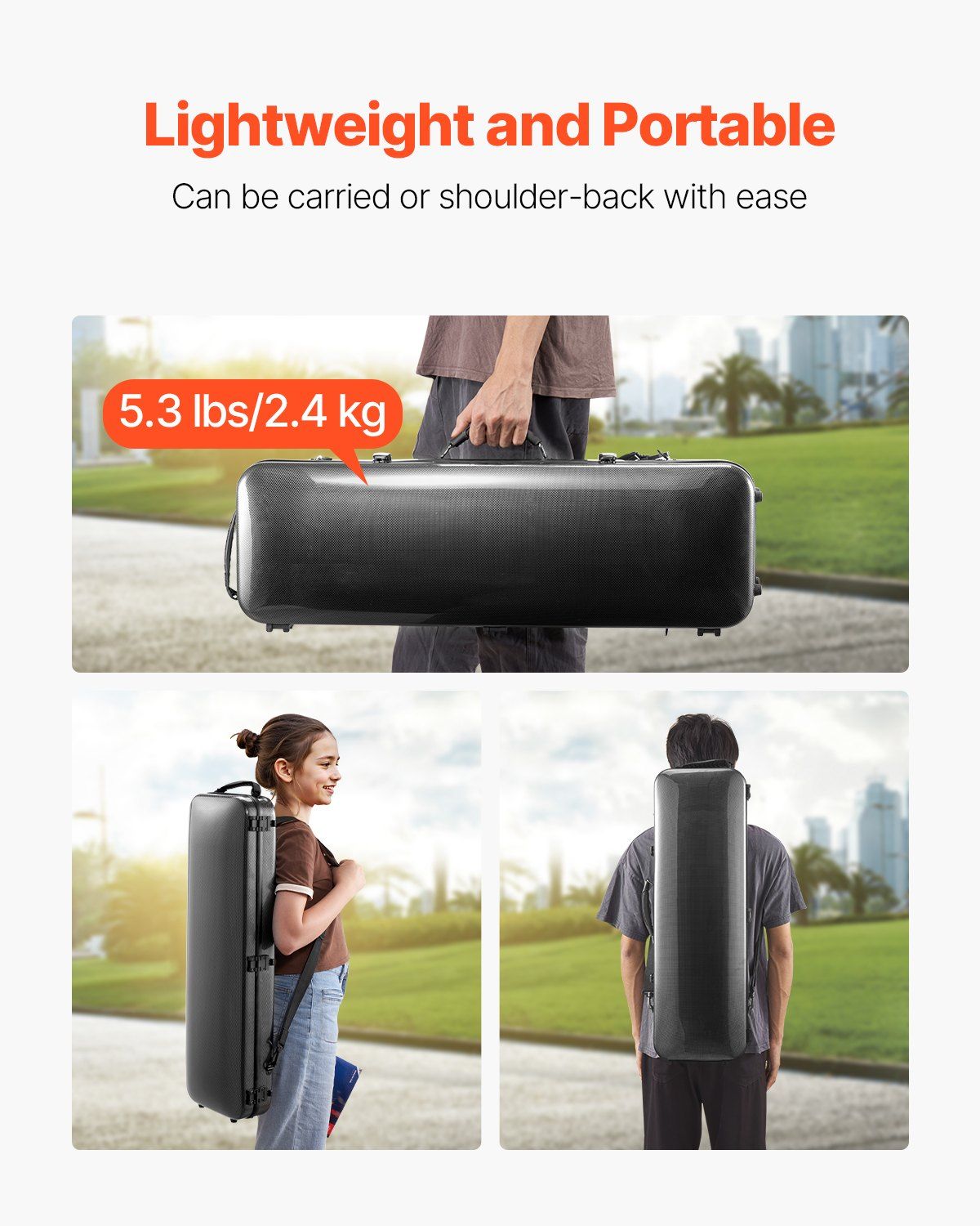4/4 Full Size Violin Case, Built-in Hygrometer, Lightweight Portable Travel Carrying Bag, with Plush Lining, Shoulder Straps, Anti-Scratch, Professional Oblong Shape, for Violin, Black - Image 4