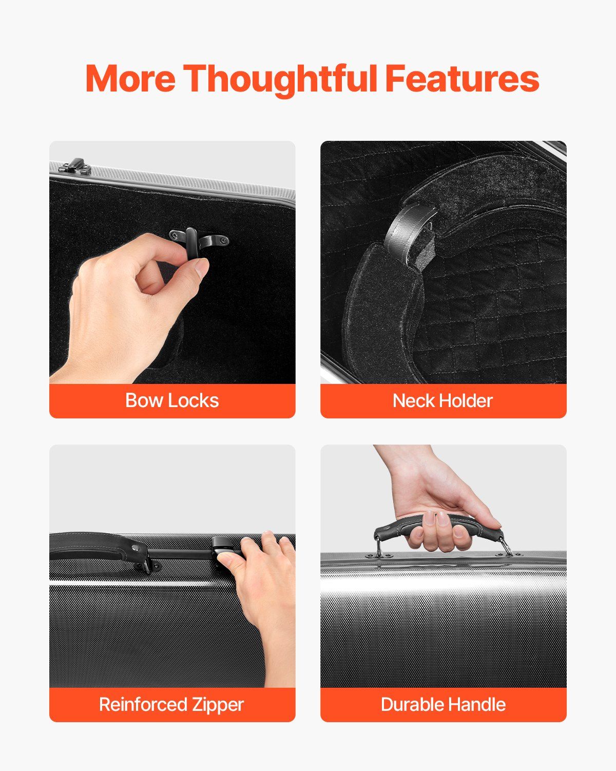 4/4 Full Size Violin Case, Built-in Hygrometer, Lightweight Portable Travel Carrying Bag, with Plush Lining, Shoulder Straps, Anti-Scratch, Professional Oblong Shape, for Violin, Black - Image 6