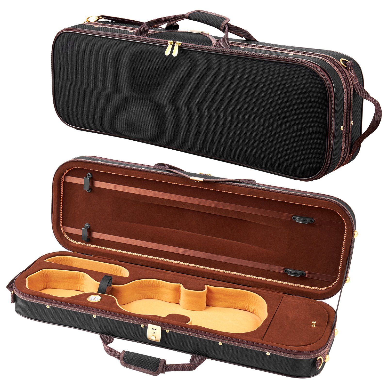 4/4 Full Size Violin Case, Built-in Hygrometer, Lightweight Portable Travel Carrying Bag, with Plush Lining, Shoulder Straps, Anti-Scratch, Professional Oblong Shape, for Violin, Black - Image 1