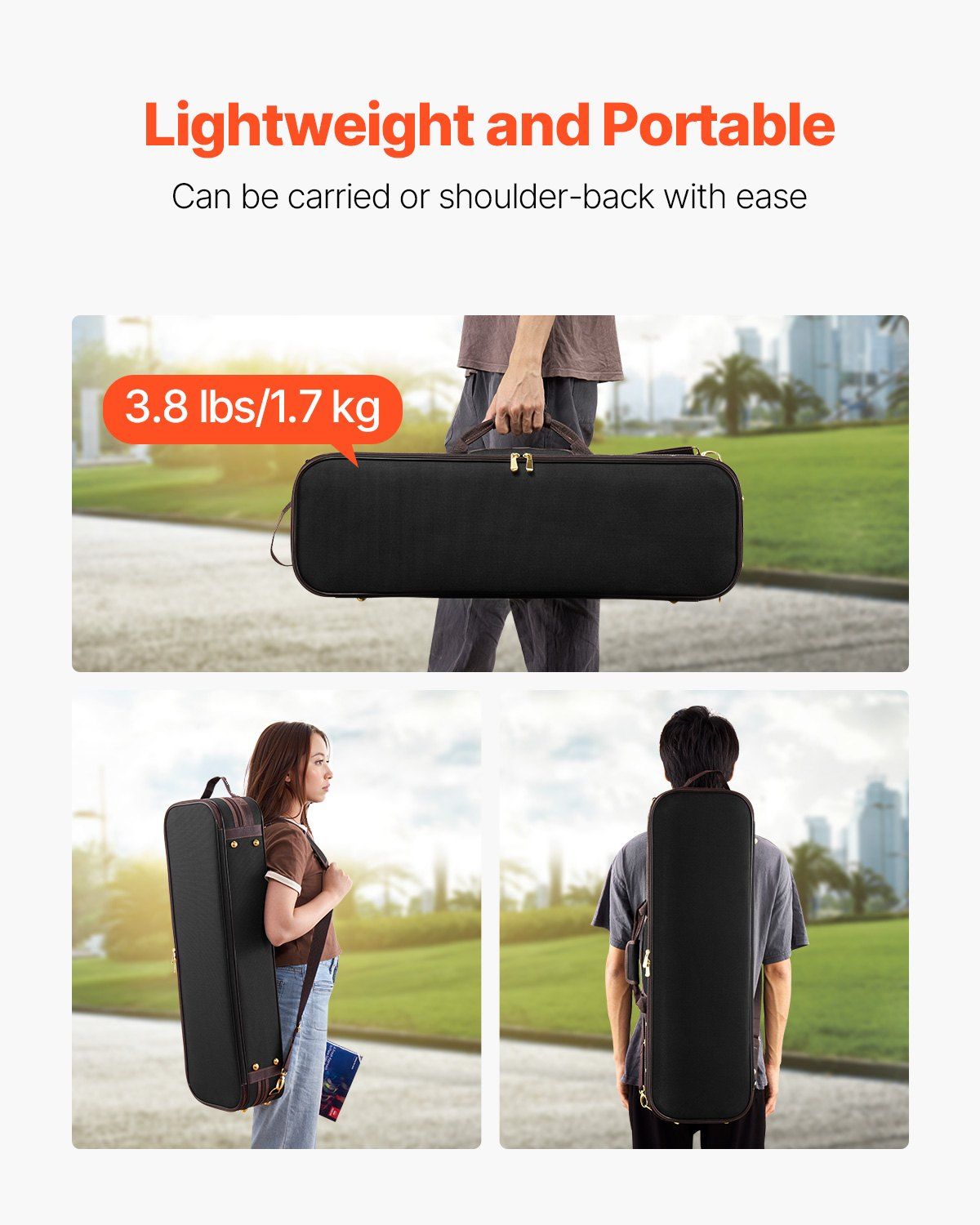 4/4 Full Size Violin Case, Built-in Hygrometer, Lightweight Portable Travel Carrying Bag, with Plush Lining, Shoulder Straps, Anti-Scratch, Professional Oblong Shape, for Violin, Black - Image 4