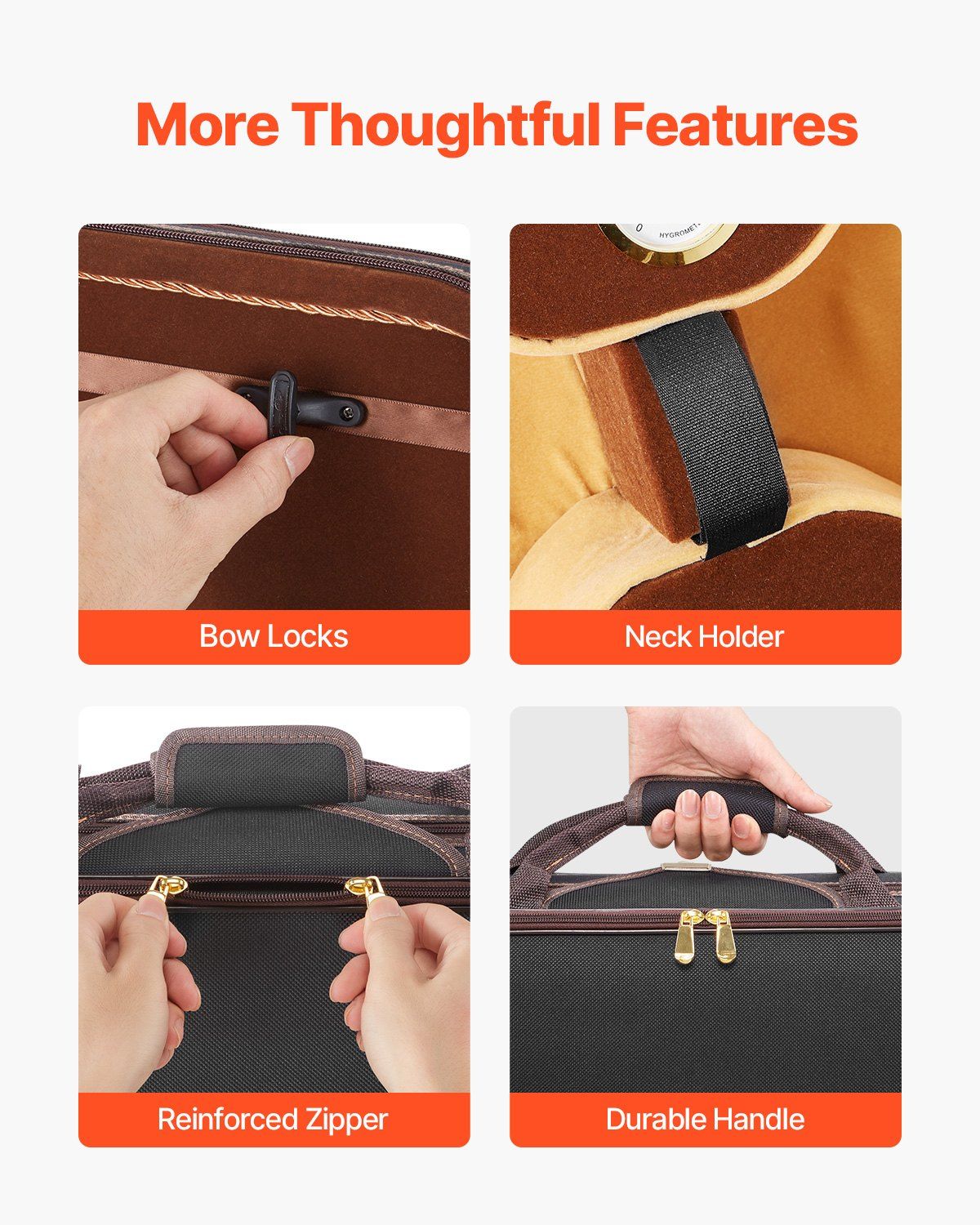 4/4 Full Size Violin Case, Built-in Hygrometer, Lightweight Portable Travel Carrying Bag, with Plush Lining, Shoulder Straps, Anti-Scratch, Professional Oblong Shape, for Violin, Black - Image 6