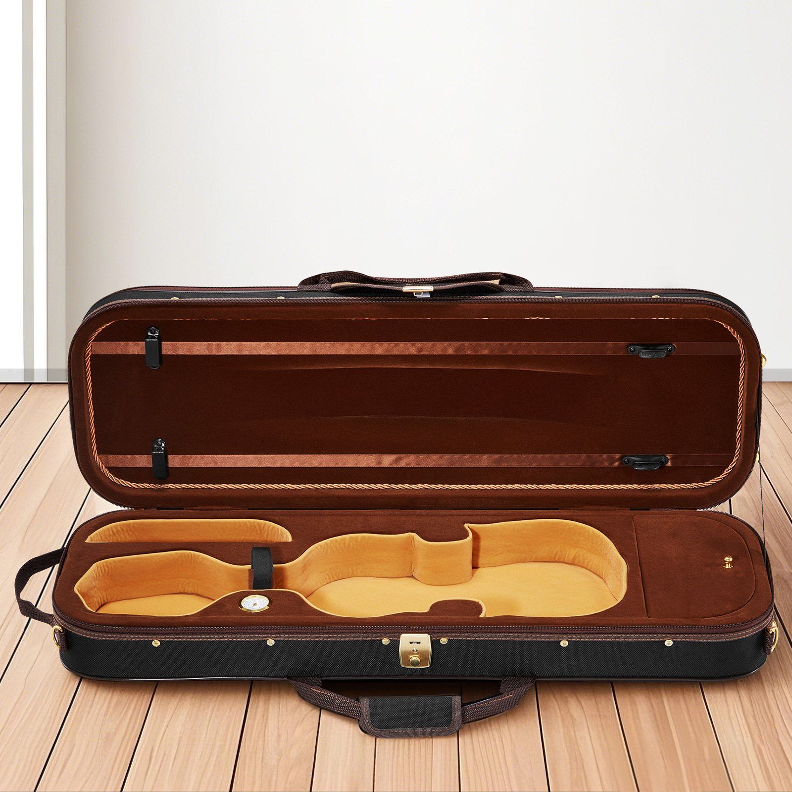 4/4 Full Size Violin Case, Built-in Hygrometer, Lightweight Portable Travel Carrying Bag, with Plush Lining, Shoulder Straps, Anti-Scratch, Professional Oblong Shape, for Violin, Black - Image 8