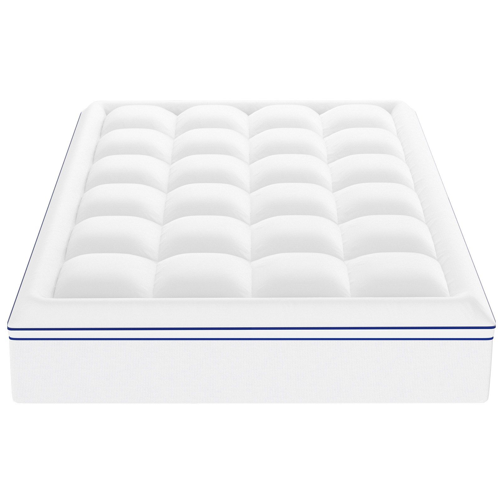 Mattress Topper, Queen Size, 25.4 mm Thickness, Fiber Fill Pad with Detachable & Washable, Comfortable, Supportive, Cooling, Breathable, with Detachable Bedside Pocket for Holding Small Items - Image 1