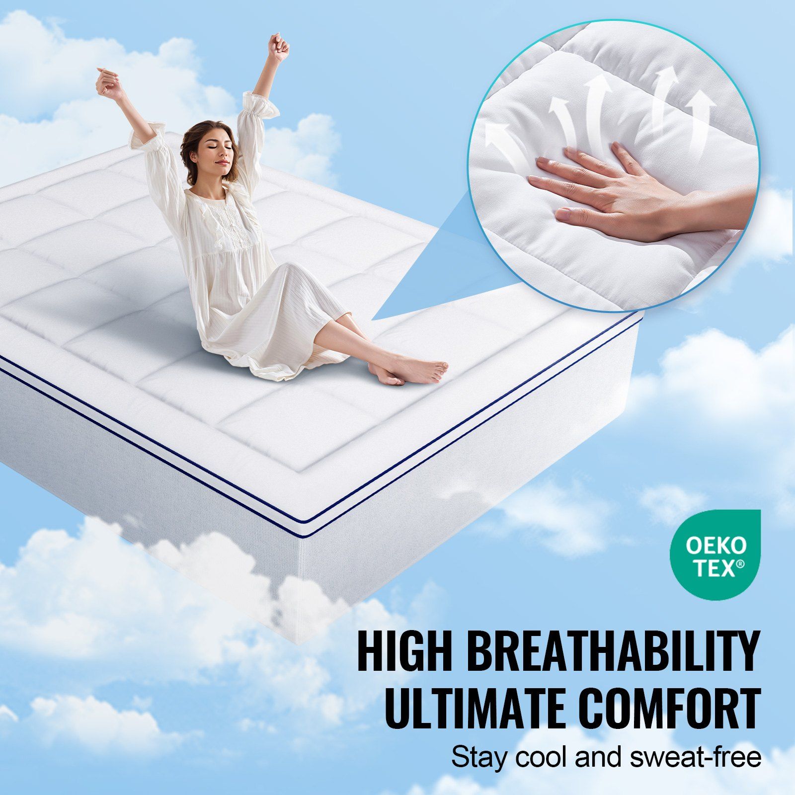 Mattress Topper, Queen Size, 25.4 mm Thickness, Fiber Fill Pad with Detachable & Washable, Comfortable, Supportive, Cooling, Breathable, with Detachable Bedside Pocket for Holding Small Items - Image 3