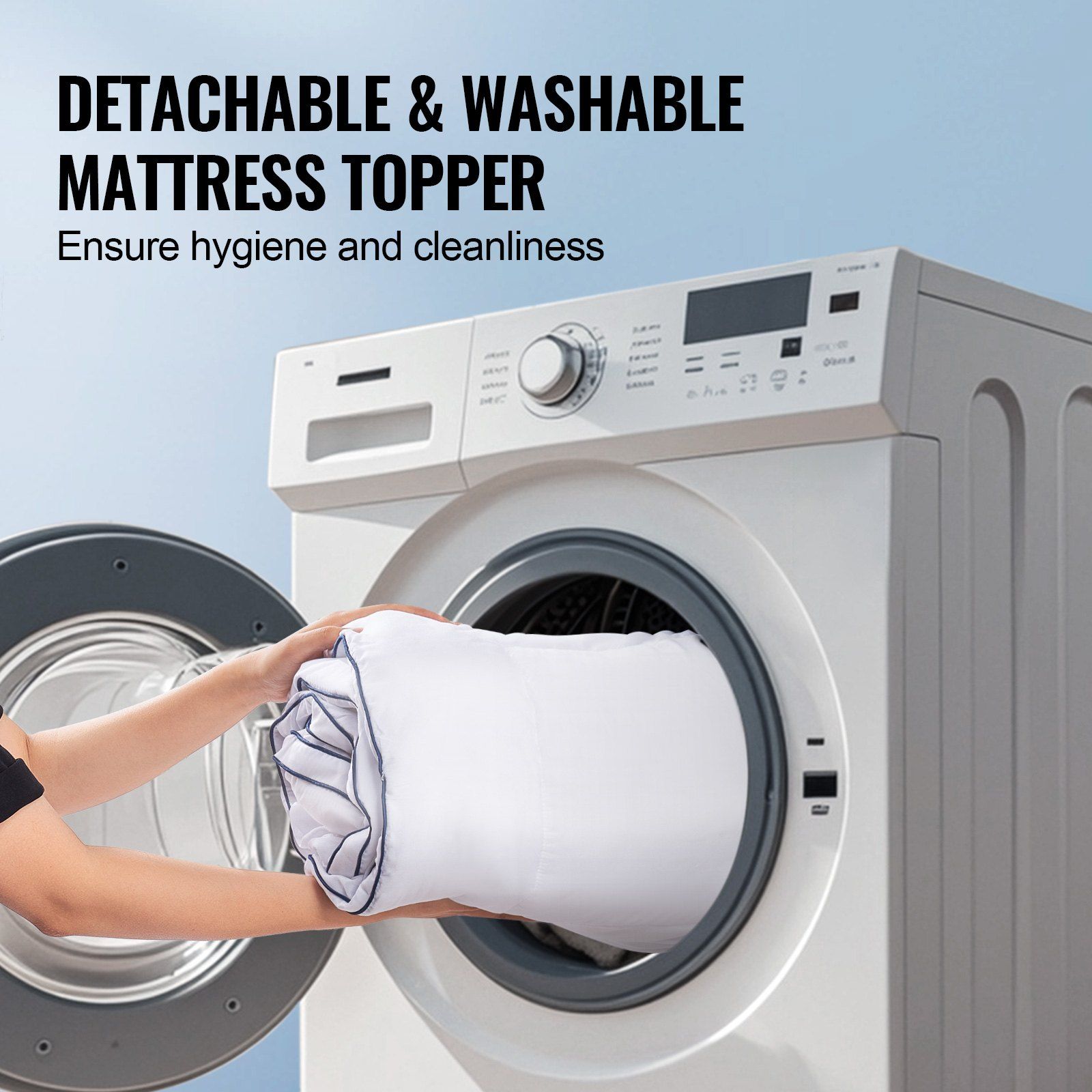 Mattress Topper, Queen Size, 25.4 mm Thickness, Fiber Fill Pad with Detachable & Washable, Comfortable, Supportive, Cooling, Breathable, with Detachable Bedside Pocket for Holding Small Items - Image 5