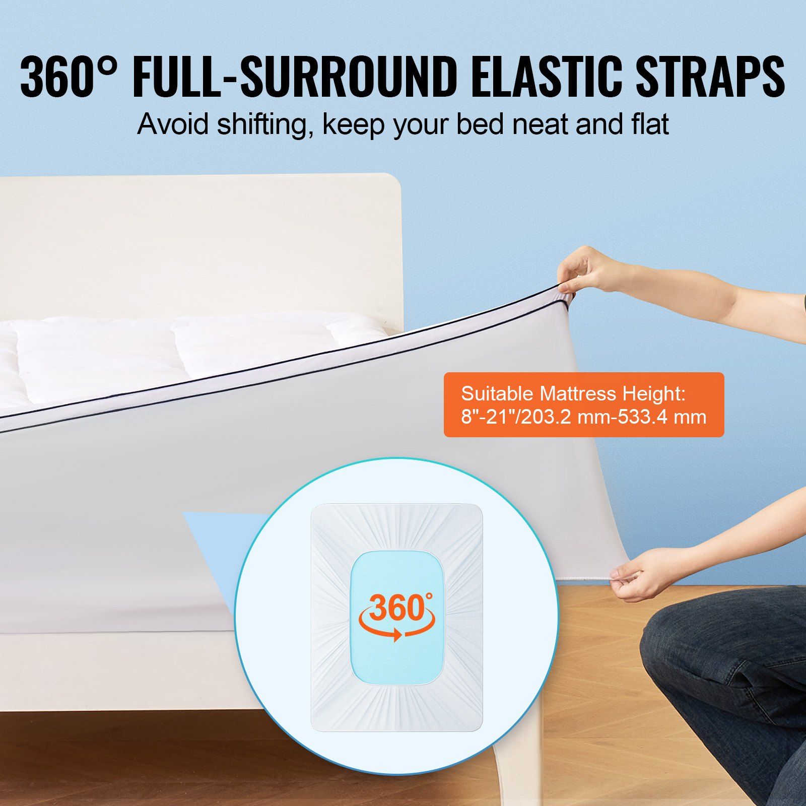 Mattress Topper, Queen Size, 25.4 mm Thickness, Fiber Fill Pad with Detachable & Washable, Comfortable, Supportive, Cooling, Breathable, with Detachable Bedside Pocket for Holding Small Items - Image 6