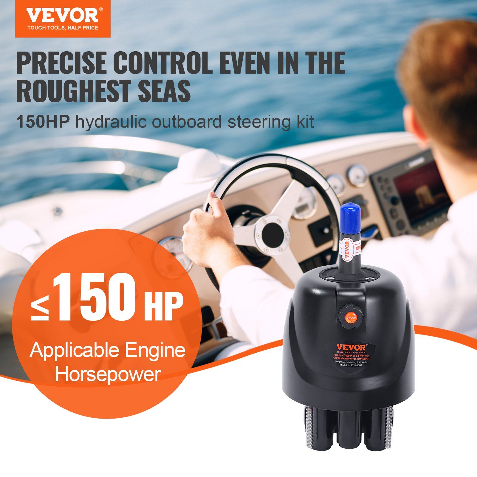Hydraulic Outboard Steering Pump, 1.4 Cubic Inches, 150HP Front Mount Hydraulic Helm Pump with Two-Way Lock Cylinder Stainless Steel ORB Fittings, for Single Station Single-Engine Boats - Image 2