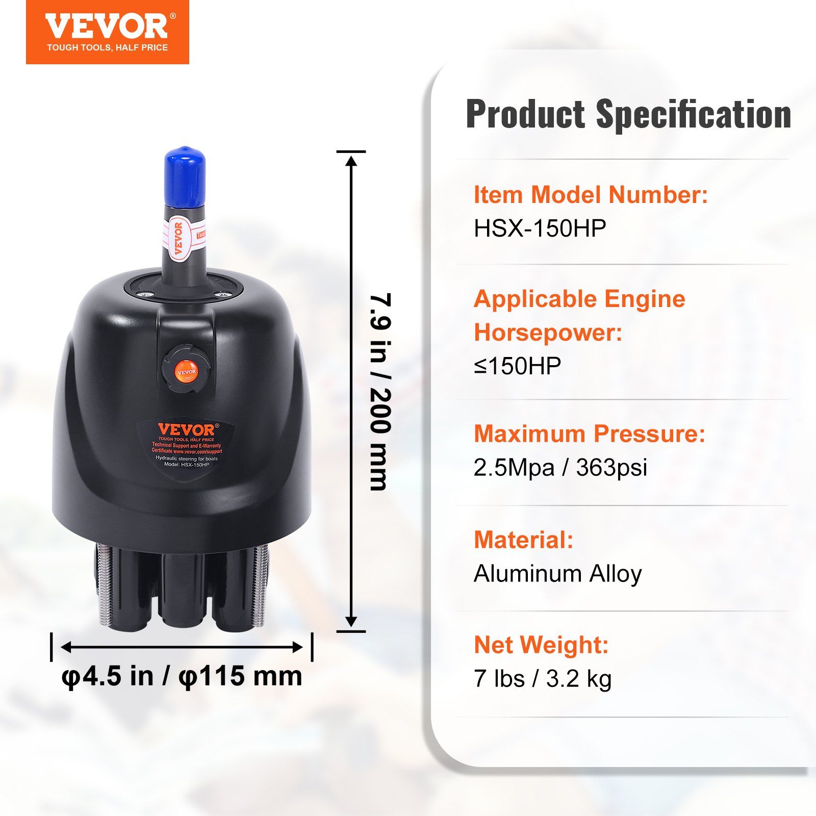 Hydraulic Outboard Steering Pump, 1.4 Cubic Inches, 150HP Front Mount Hydraulic Helm Pump with Two-Way Lock Cylinder Stainless Steel ORB Fittings, for Single Station Single-Engine Boats - Image 7