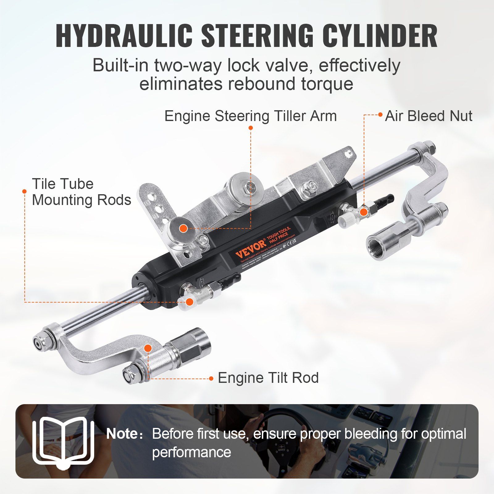 Hydraulic Outboard Steering Kit, 300HP, Marine Boat Hydraulic Steering System, with Helm Pump Two-Way Lock Cylinder and 26 Feet Hydraulic Steering Hose, for Single Station Single-Engine Boats - Image 5