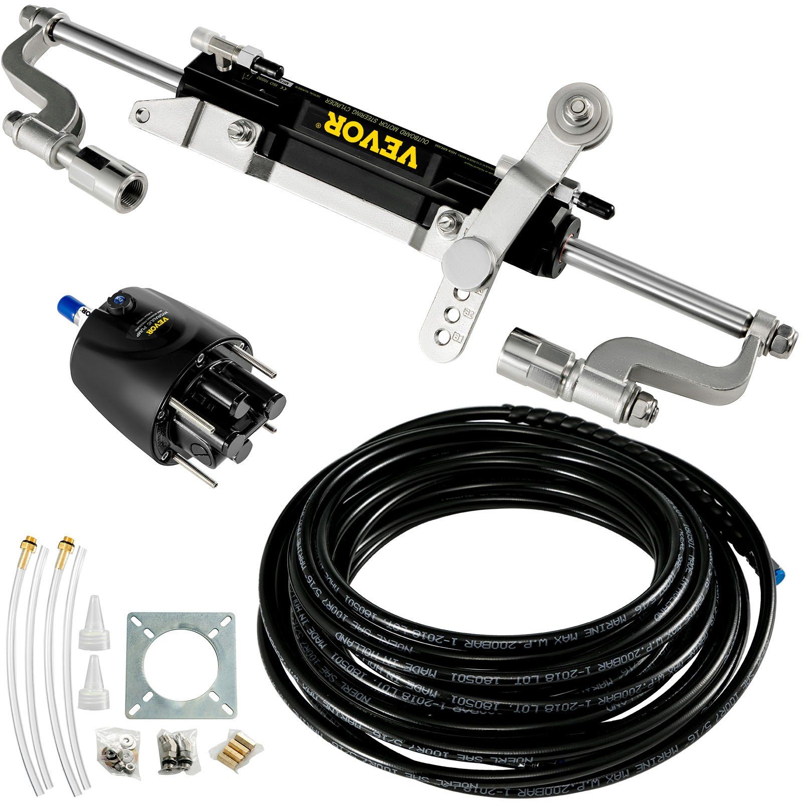 Hydraulic Steering Kit 300HP Hydraulic Steering Compact Cylinder Hydraulic Outboard Steering Kit with Helm Pump for Boat Marine Steering System - Image 1