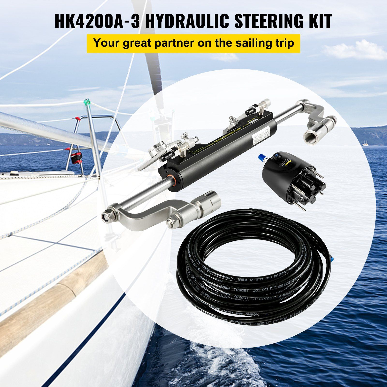 Hydraulic Steering Kit 300HP Hydraulic Steering Compact Cylinder Hydraulic Outboard Steering Kit with Helm Pump for Boat Marine Steering System - Image 2