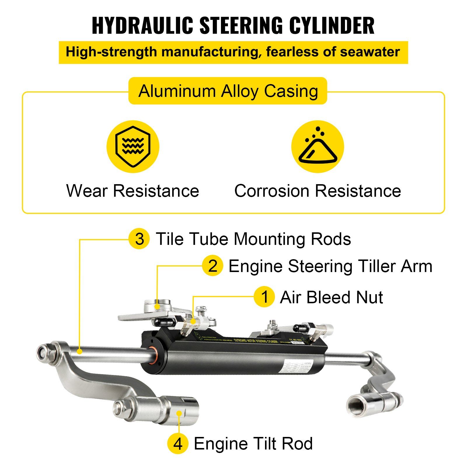 Hydraulic Steering Kit 300HP Hydraulic Steering Compact Cylinder Hydraulic Outboard Steering Kit with Helm Pump for Boat Marine Steering System - Image 4