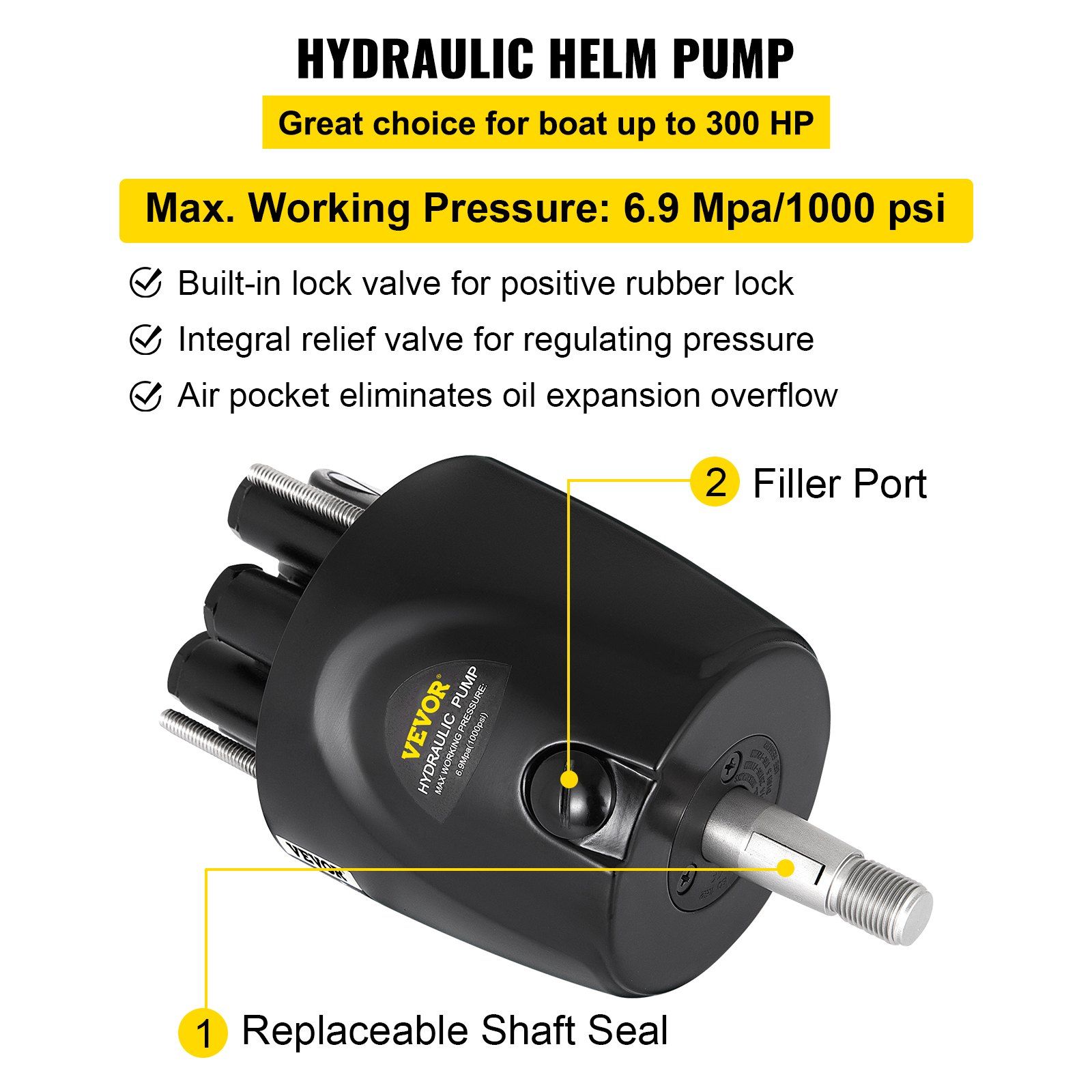 Hydraulic Steering Kit 300HP Hydraulic Steering Compact Cylinder Hydraulic Outboard Steering Kit with Helm Pump for Boat Marine Steering System - Image 5