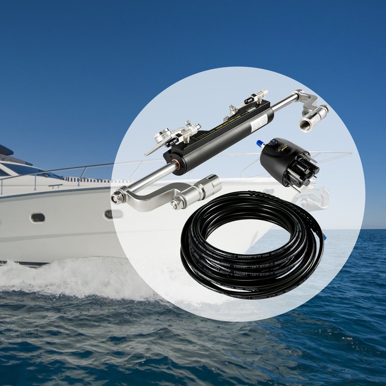 Hydraulic Steering Kit 300HP Hydraulic Steering Compact Cylinder Hydraulic Outboard Steering Kit with Helm Pump for Boat Marine Steering System - Image 8