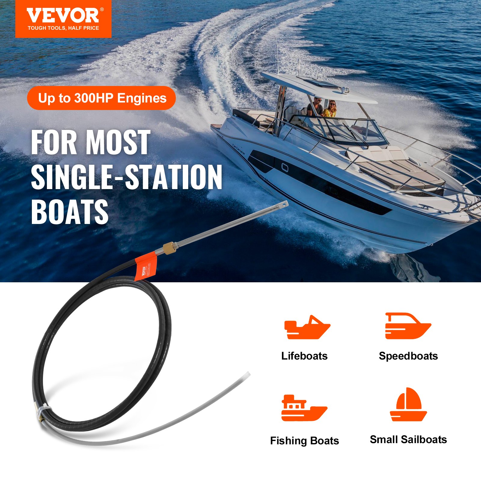 Boat Steering Cable, 17 Feet Outboard Marine Rotary Steering Cable, 1/2 Ton High Tensile Strength, Steel Steering Wheel Cable Compatible with Most Single-Station Outboard Steering Systems - Image 2