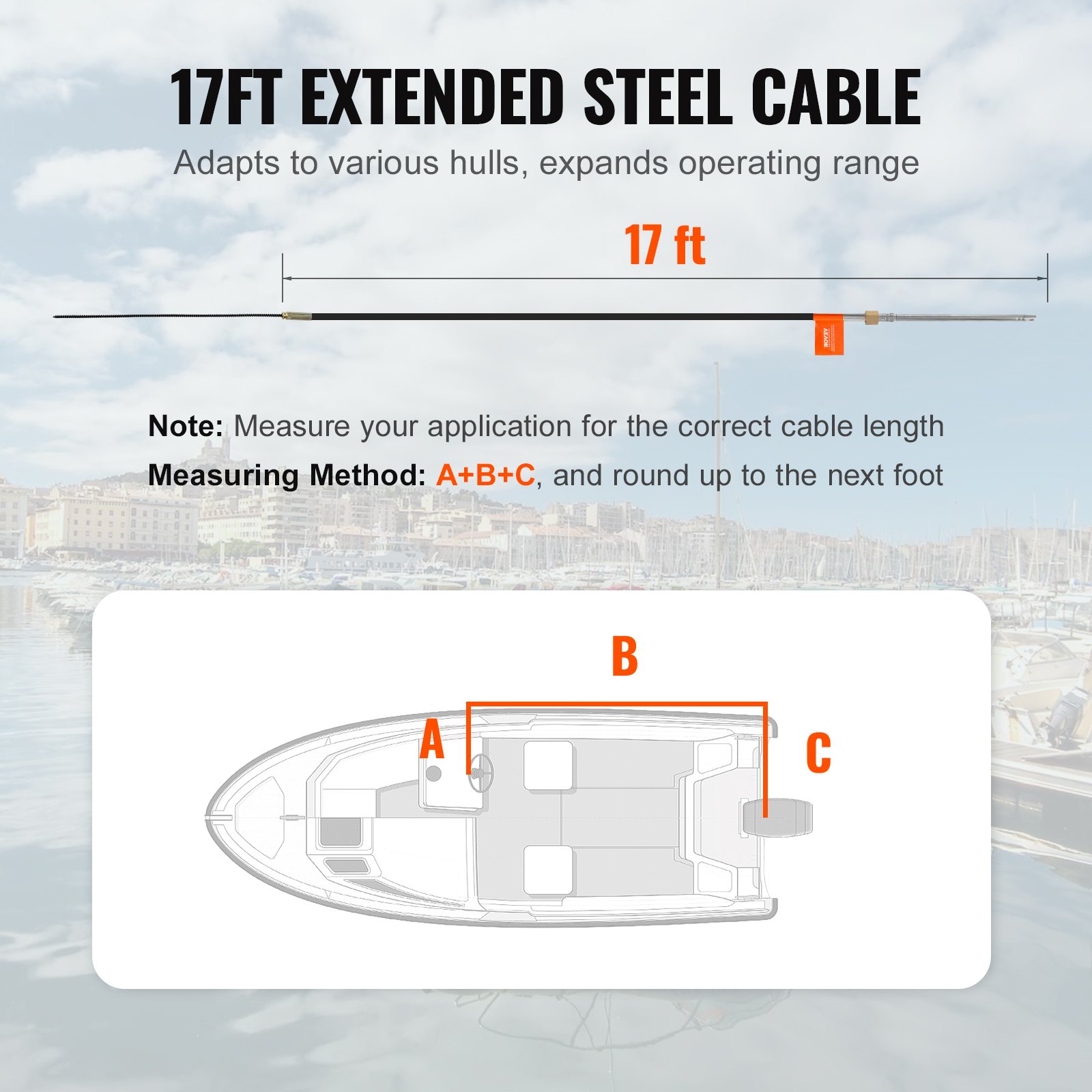 Boat Steering Cable, 17 Feet Outboard Marine Rotary Steering Cable, 1/2 Ton High Tensile Strength, Steel Steering Wheel Cable Compatible with Most Single-Station Outboard Steering Systems - Image 3