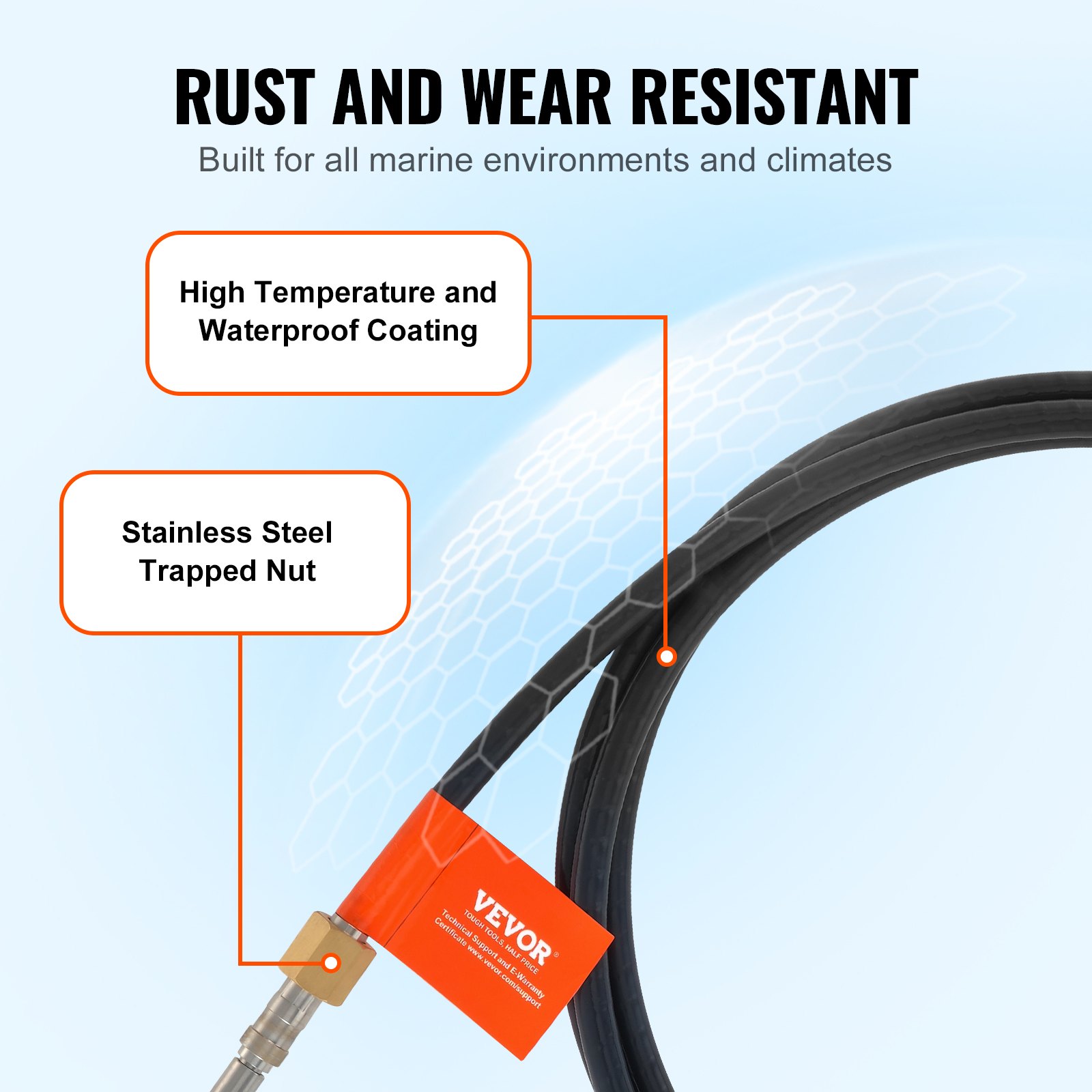 Boat Steering Cable, 17 Feet Outboard Marine Rotary Steering Cable, 1/2 Ton High Tensile Strength, Steel Steering Wheel Cable Compatible with Most Single-Station Outboard Steering Systems - Image 6