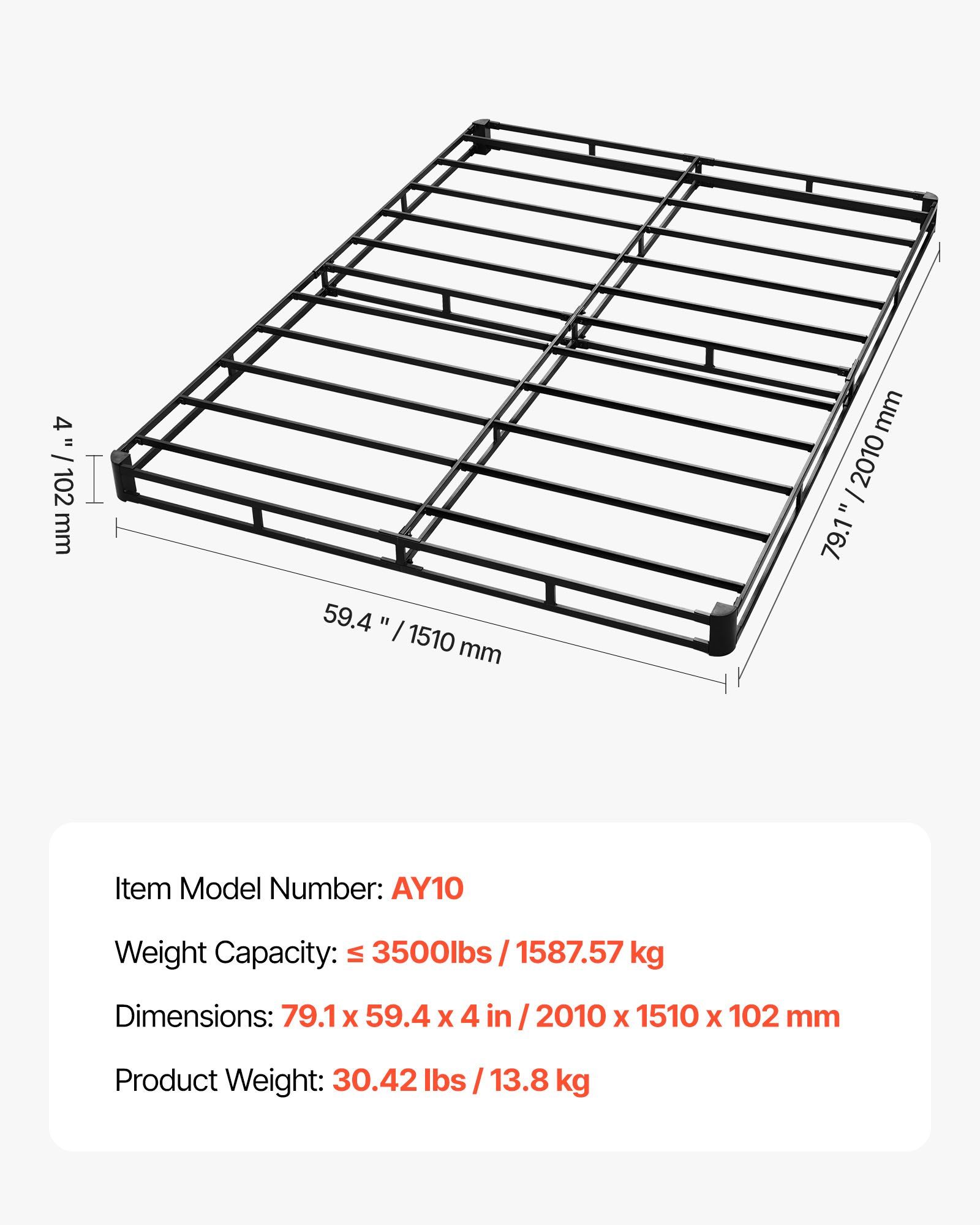 Box Spring, Queen Size Bed Frame with Washable Fabric Cloth, Heavy Duty Metal Frame for Queen Bed, 102 mm Mattress Foundation, 1587.57 kg Max Weight Capacity, Easy Assembly, 2010 x 1510 x 102 mm - Image 7