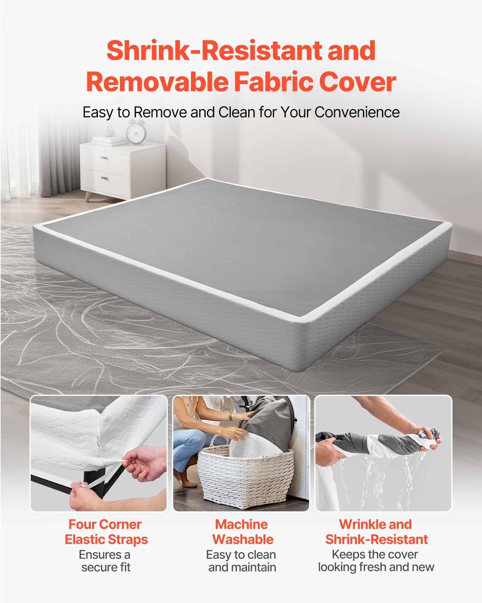 Box Spring, King Size Bed Frame with Washable Fabric Cloth, Heavy Duty Metal Frame for King Bed, 230 mm Mattress Foundation, 1587.57 kg Max Weight Capacity, Easy Assembly, 2010 x 1925 x 230 mm - Image 4