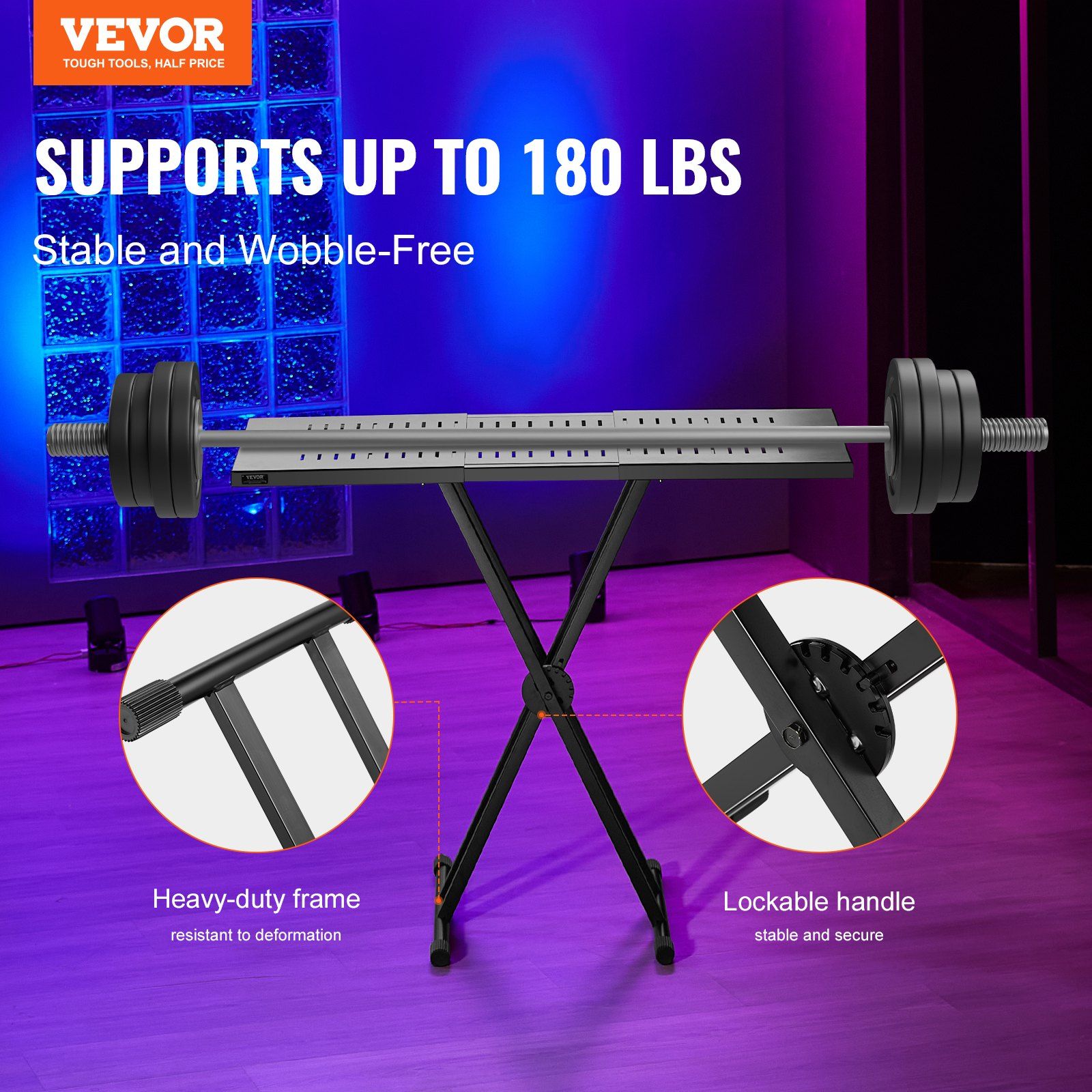 DJ Table Stand, (820-1095)x465 mm Portable DJ Laptop and Controller Stand, Lightweight DJ Desk DJ Booth Adjustable Height DJ Stand, Foldable Double-X Keyboard Stand & Tabletop, Audio Mixer Stand - Image 2