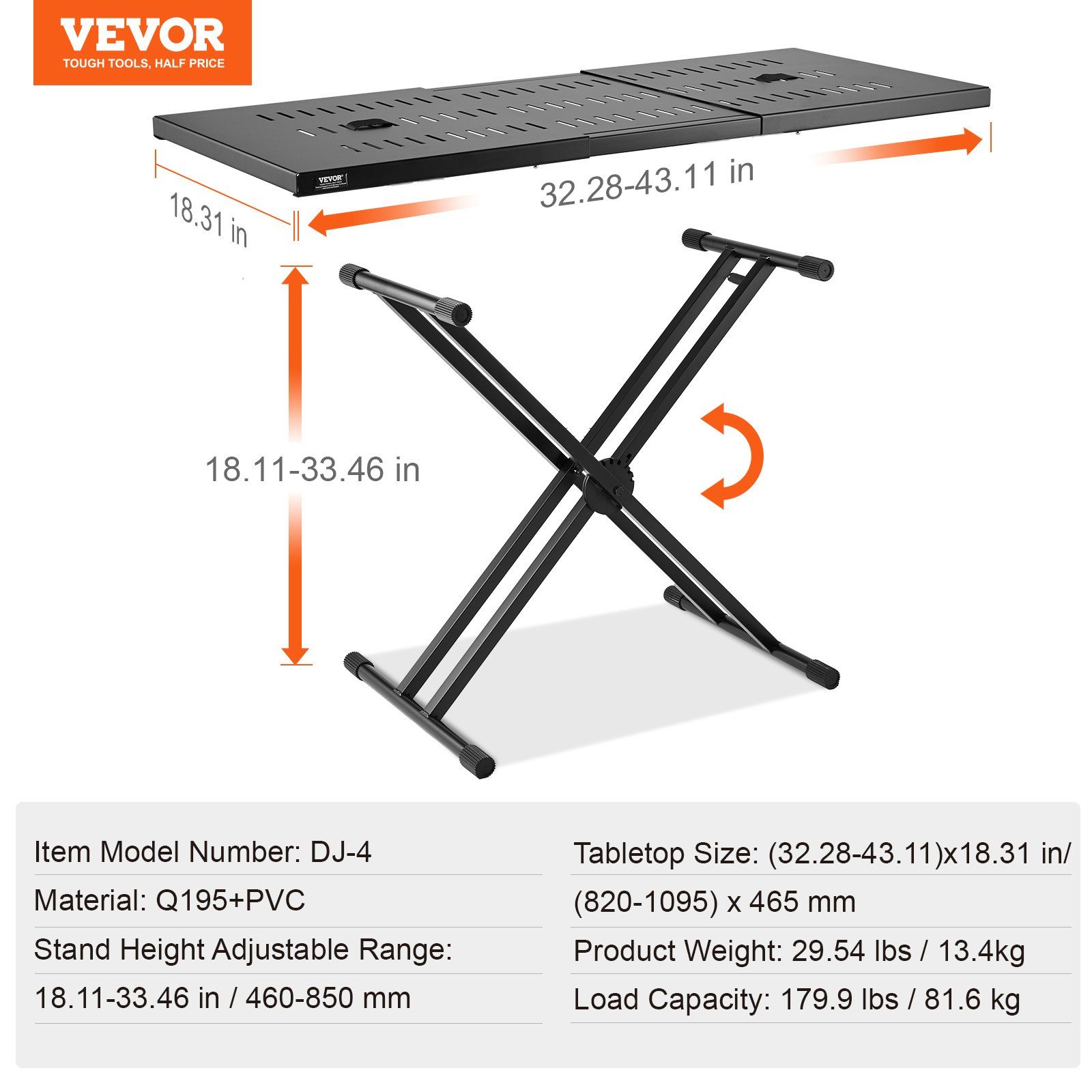 DJ Table Stand, (820-1095)x465 mm Portable DJ Laptop and Controller Stand, Lightweight DJ Desk DJ Booth Adjustable Height DJ Stand, Foldable Double-X Keyboard Stand & Tabletop, Audio Mixer Stand - Image 7