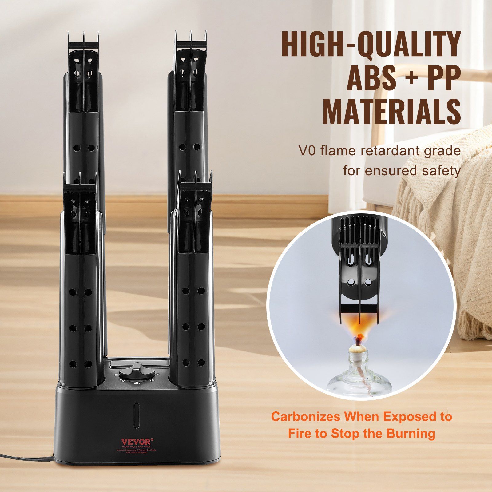 Detachable 4 Tubes Shoe Dryer, Portable Boot Dryer with Timer, Boot Warmers/Dryer with Heat Blower & ABS+PP for Snow Boots, Leather Shoes, Canvas Shoes, Socks, Black & Orange - Image 4